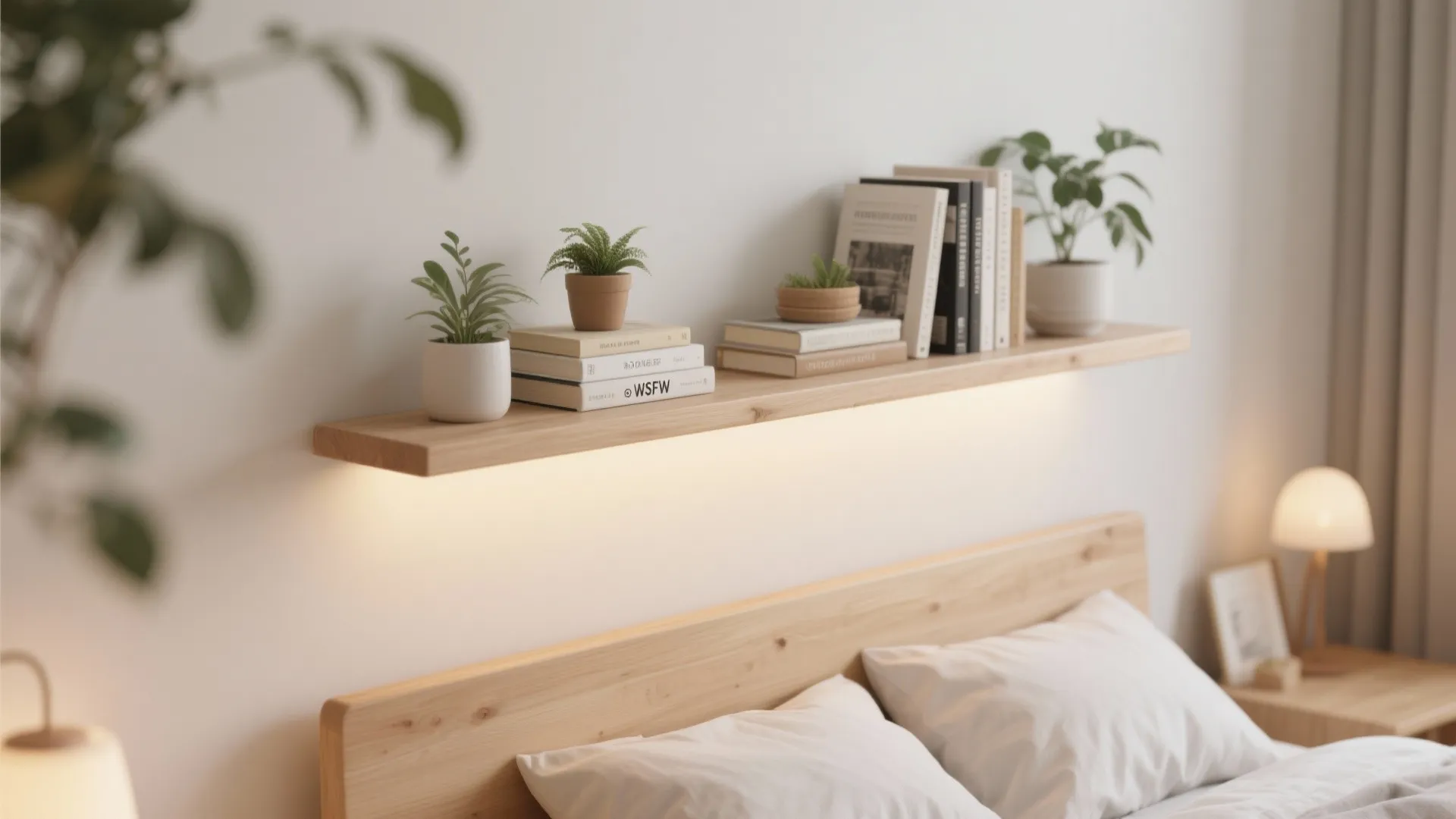 2. Floating Shelves Above the Bed