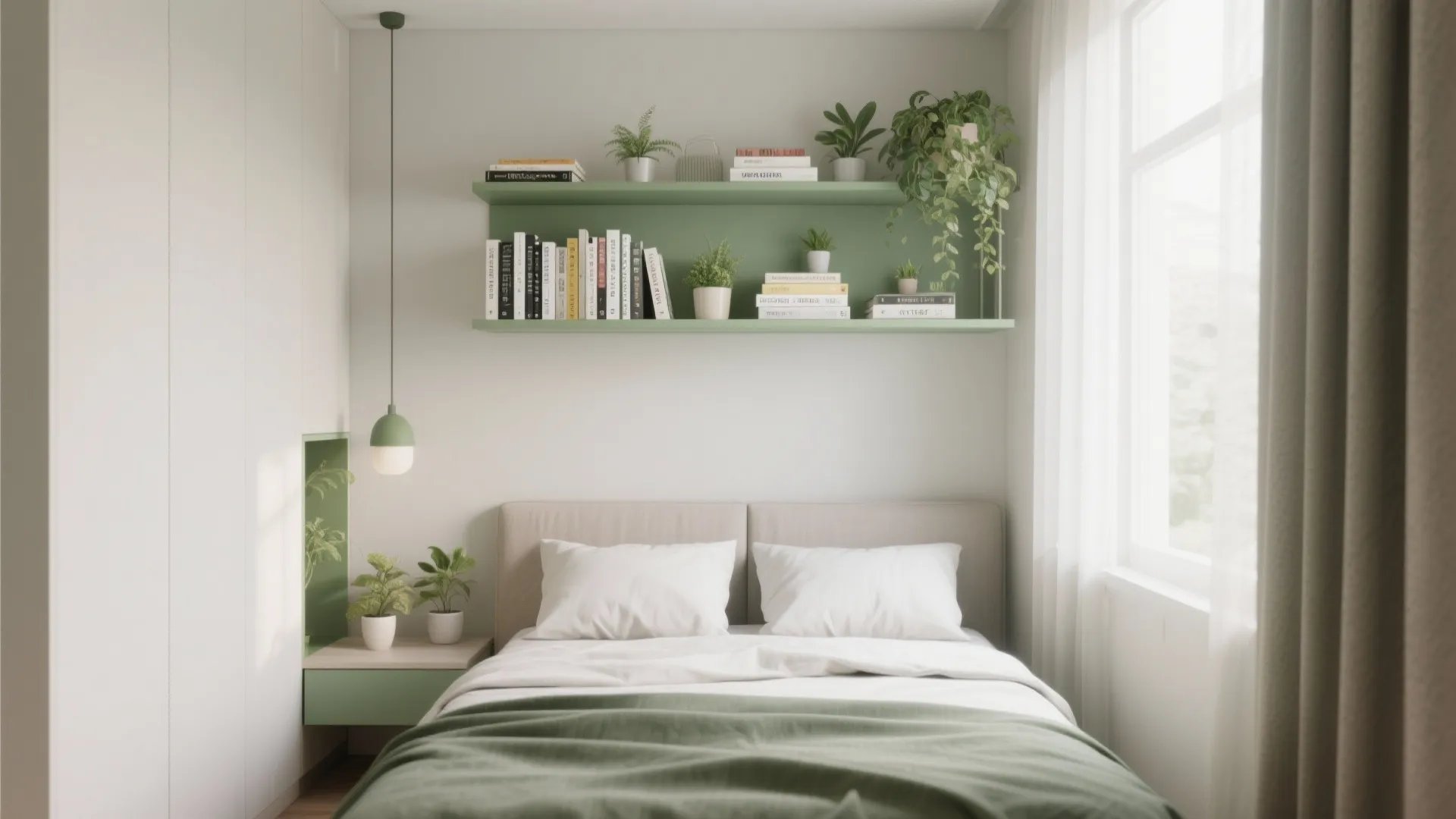 Floating Shelves Above the Bed
