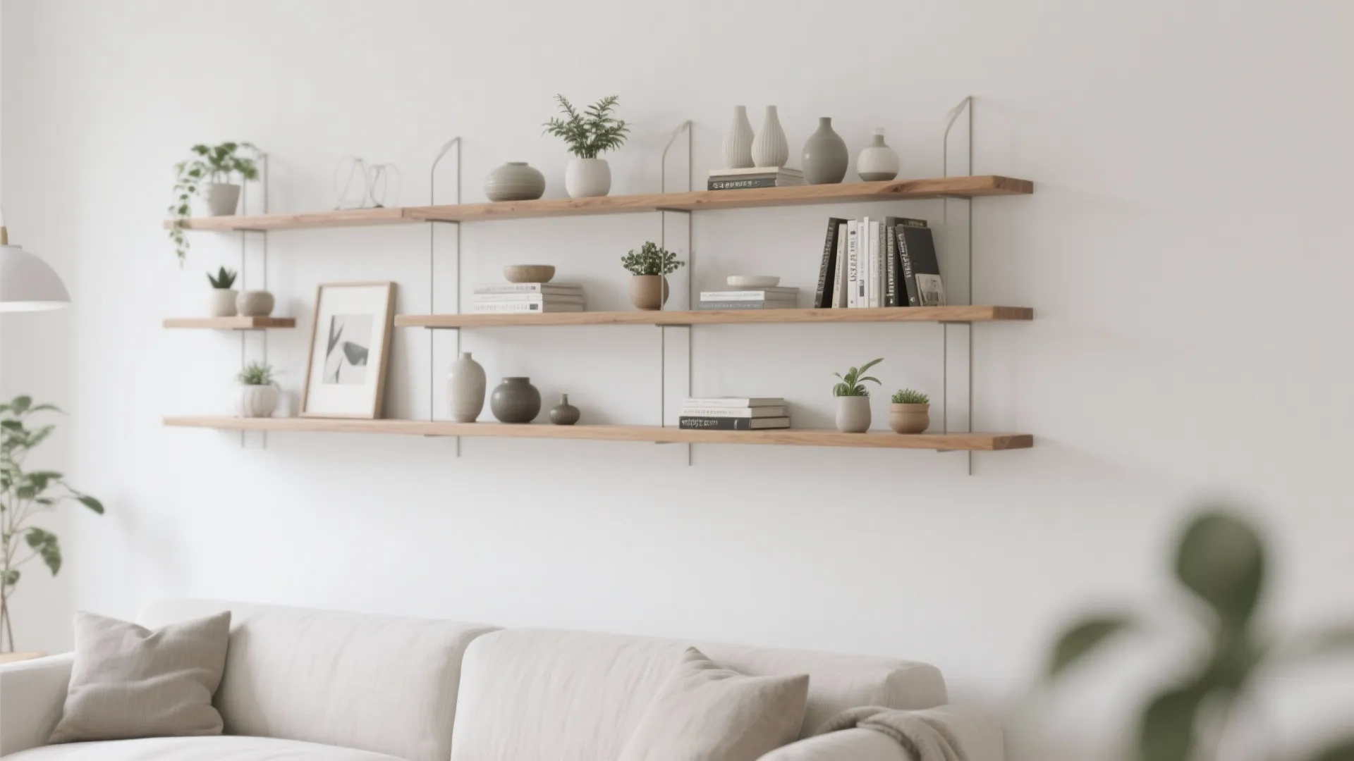 Floating shelves with curated decor