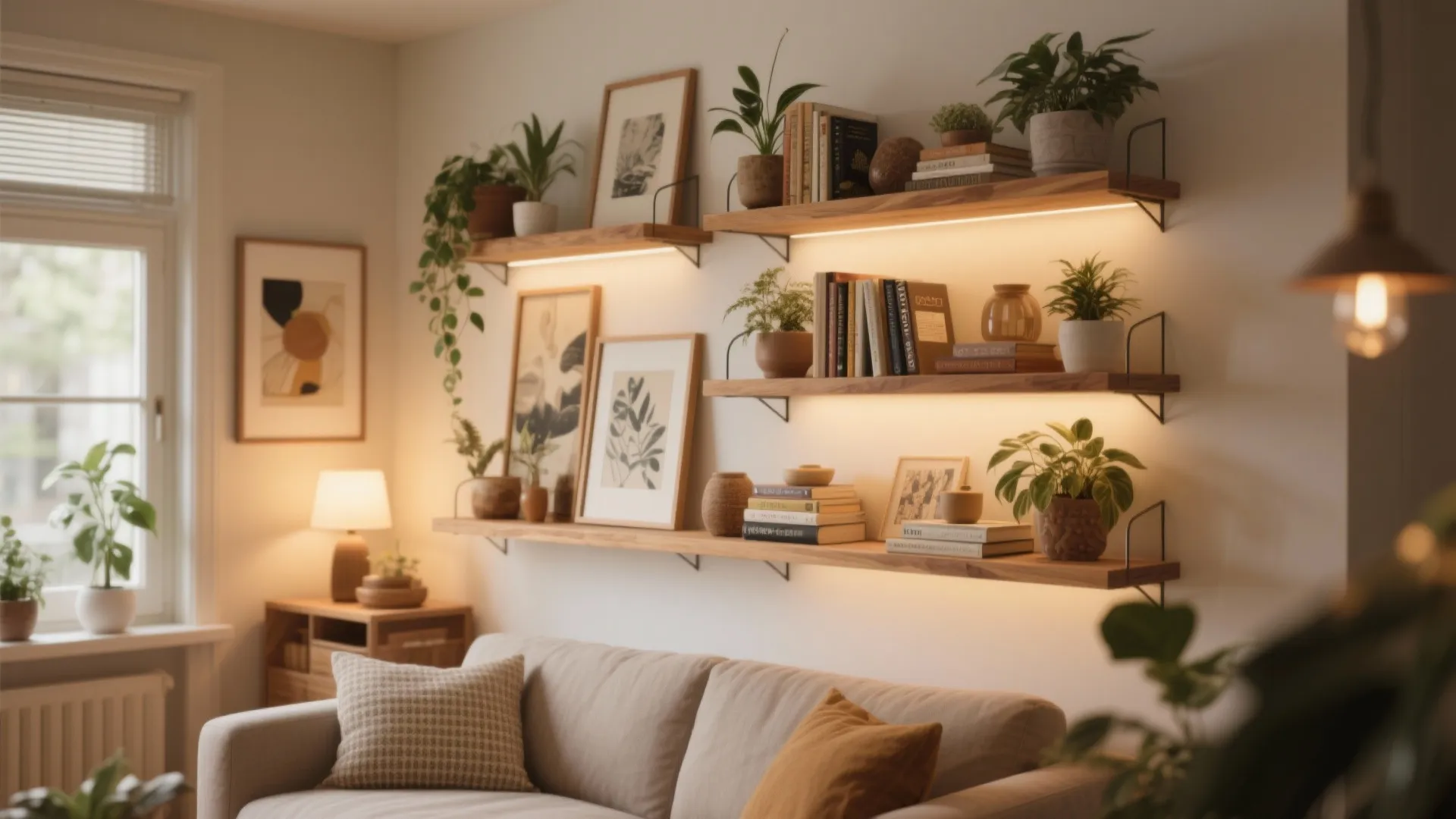 Wall-Mounted Shelving with Decor Objects