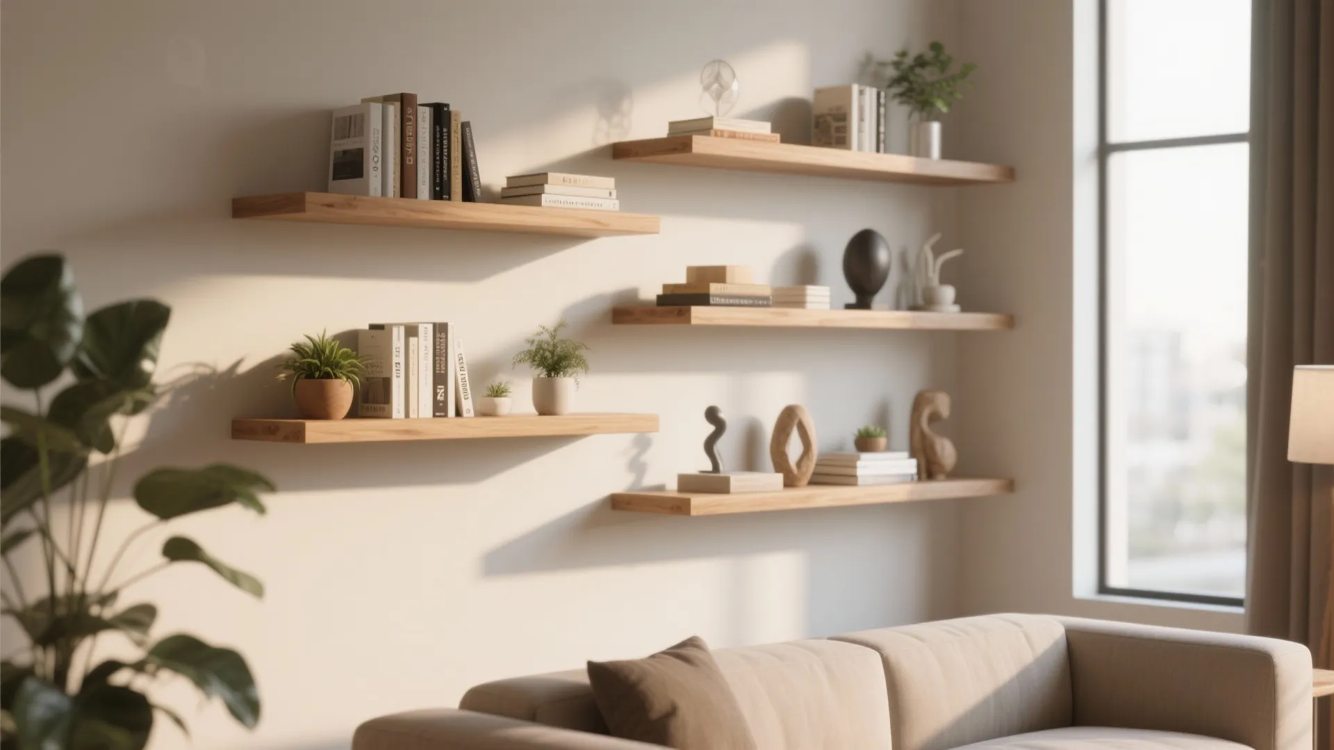 Floating Shelves with Curated Decor