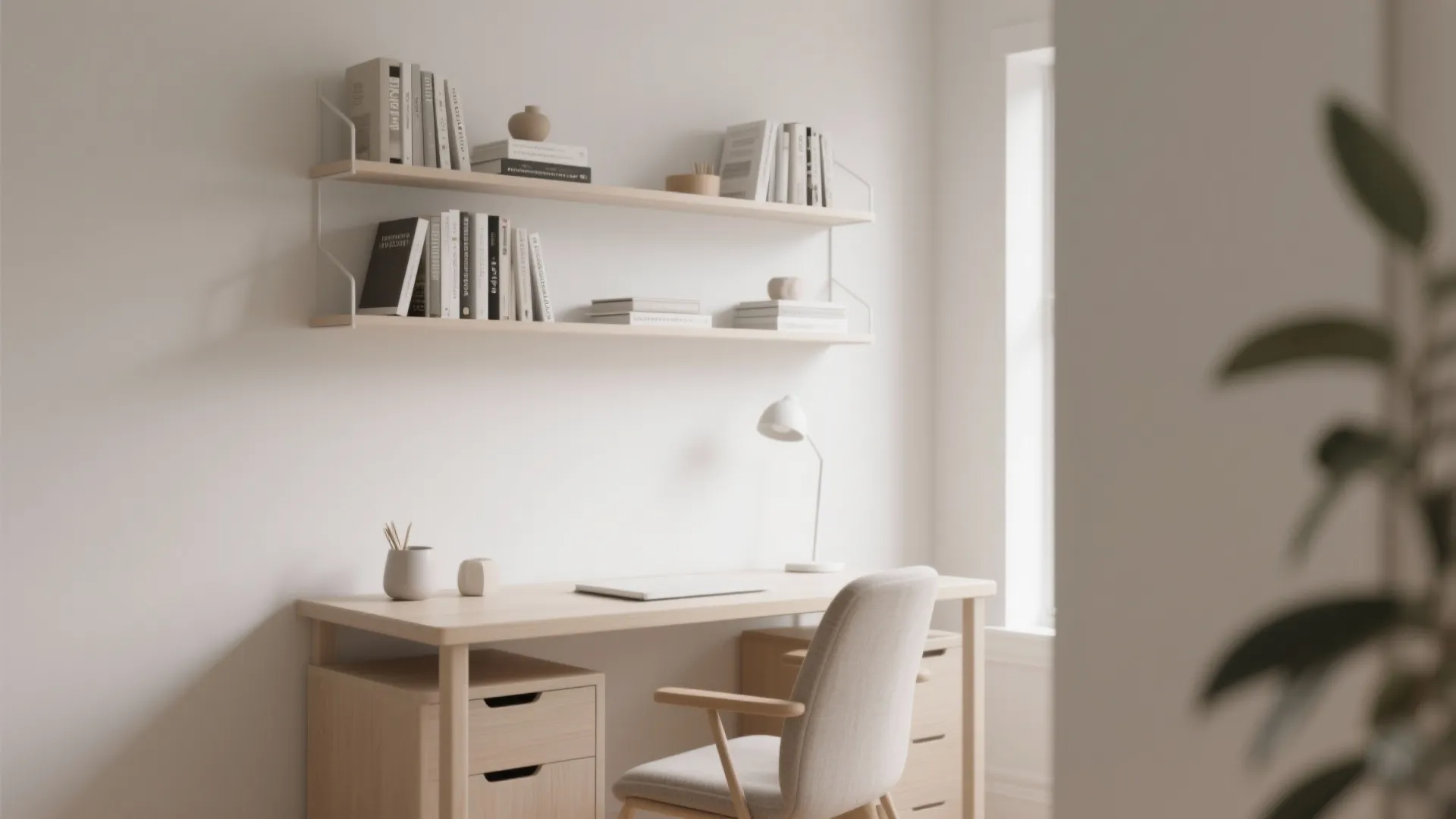 1. Floating Shelves Above the Desk