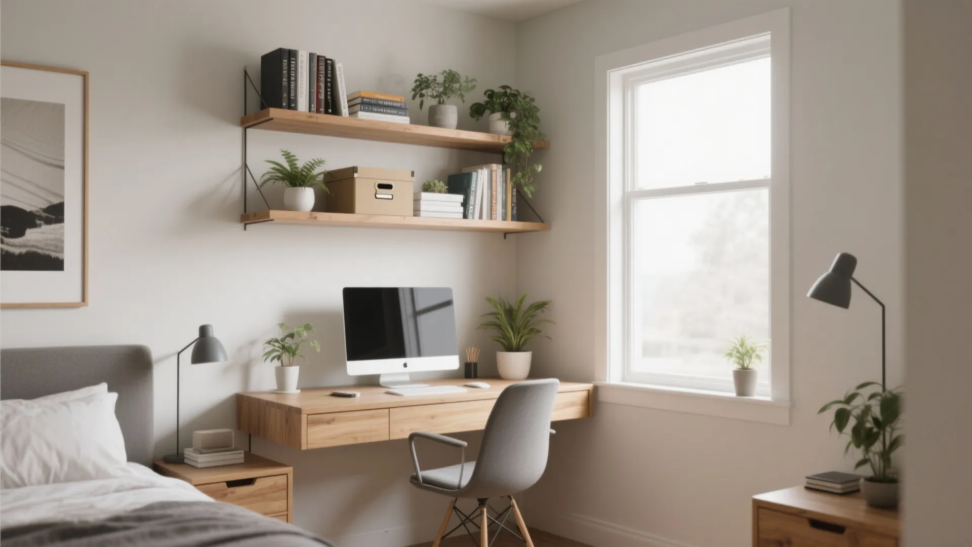 6. Floating Shelves Above the Desk