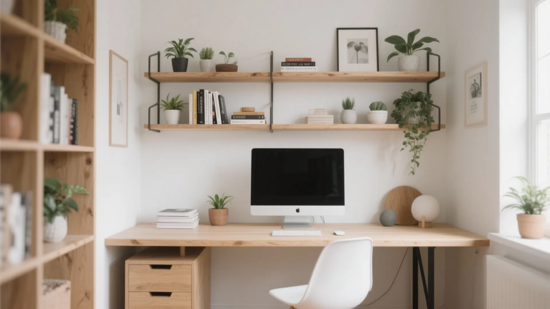 1. Floating Shelves Above the Desk