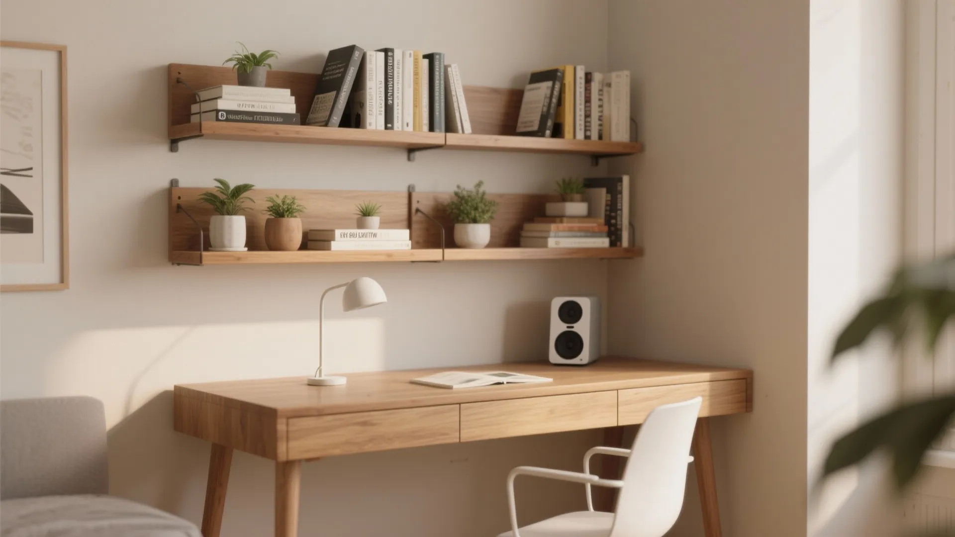 1. Floating Shelves That Match Your Desk