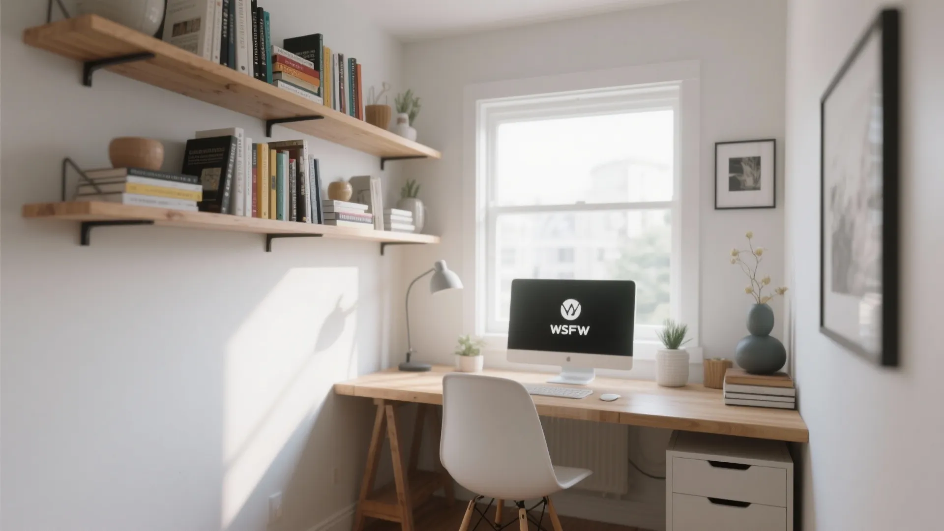 7. Floating Shelves Above the Desk