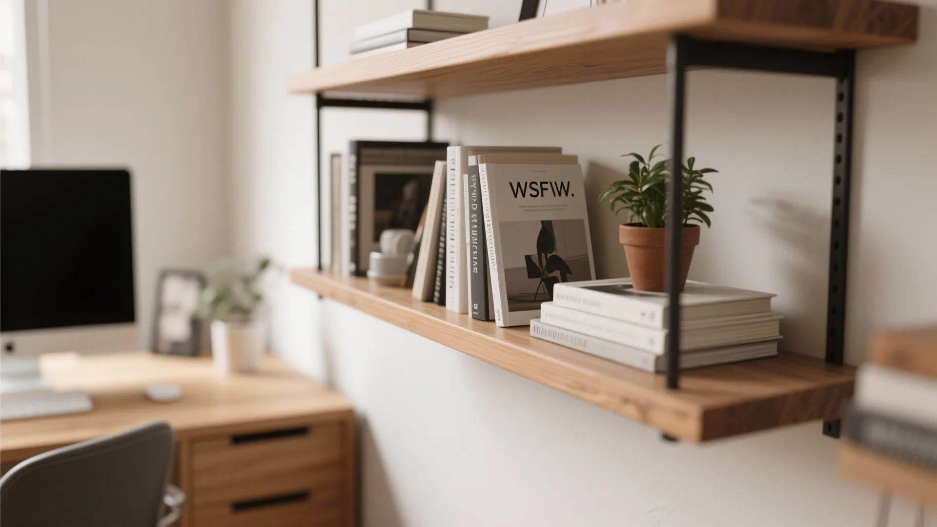 7. Floating Shelves Above the Desk