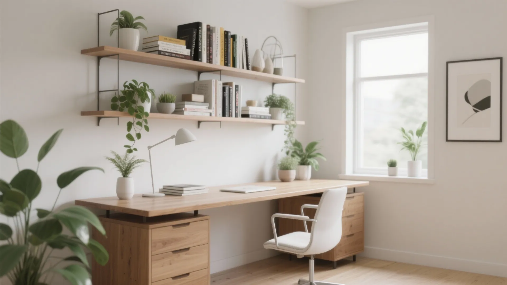 2. Floating Shelves Above the Desk