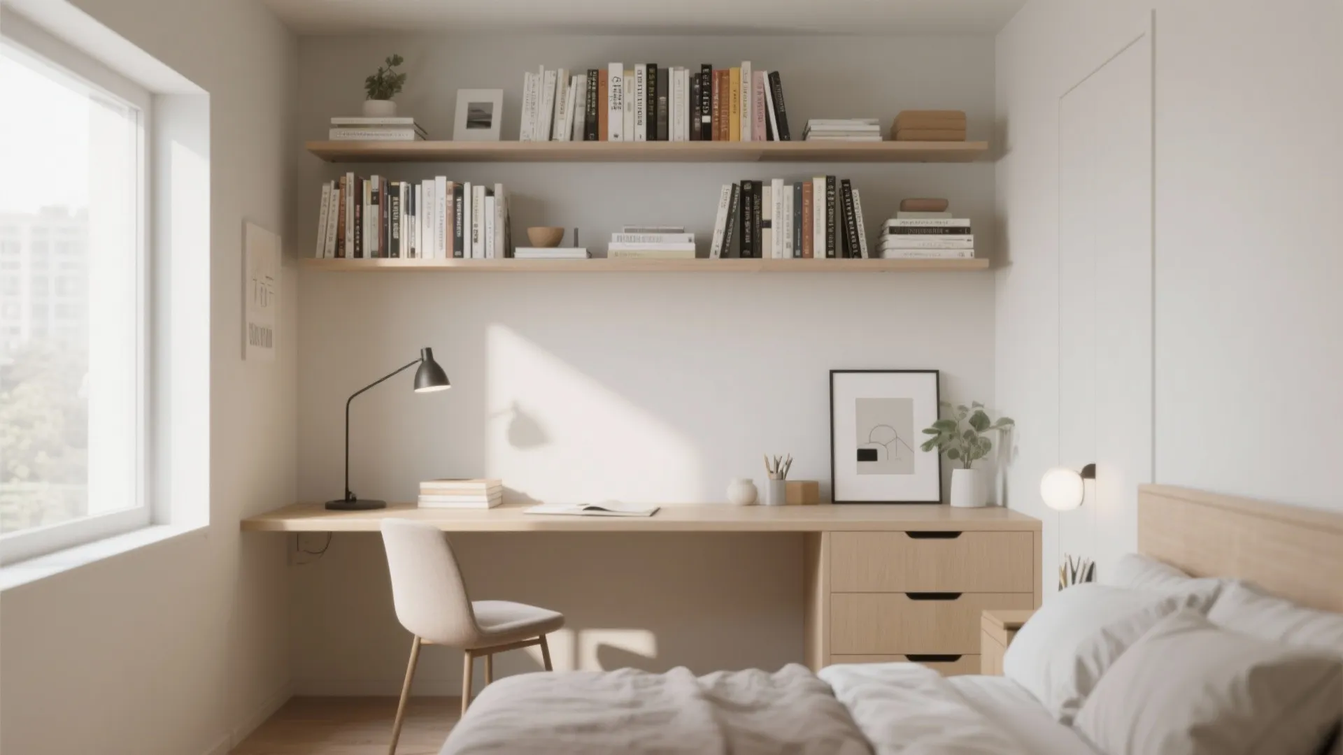 Floating Shelves Above the Desk