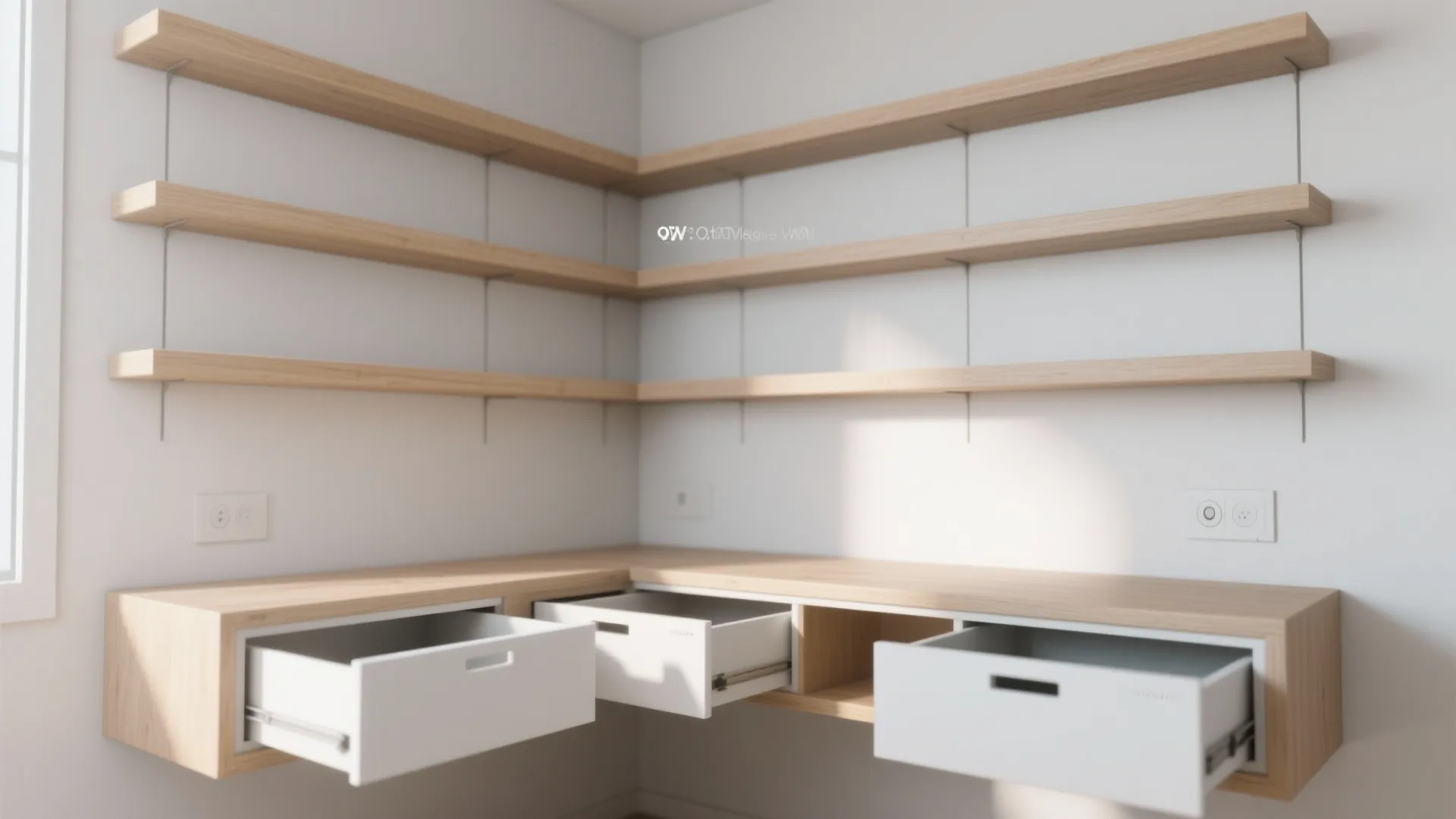 2. Floating Shelves and Hidden Storage