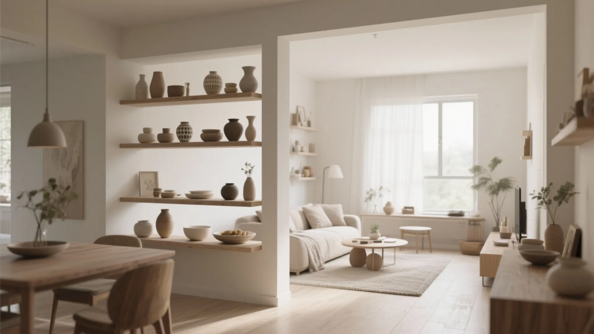 5. Floating Shelves as Dividers