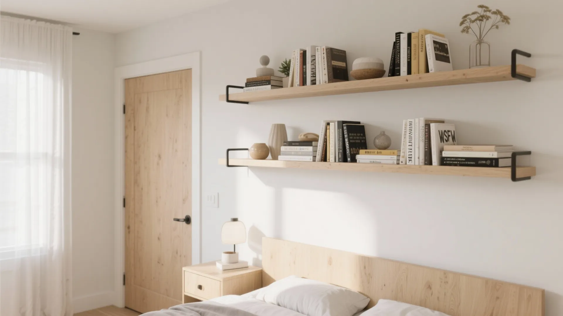 Floating shelf above doorway for smart storage