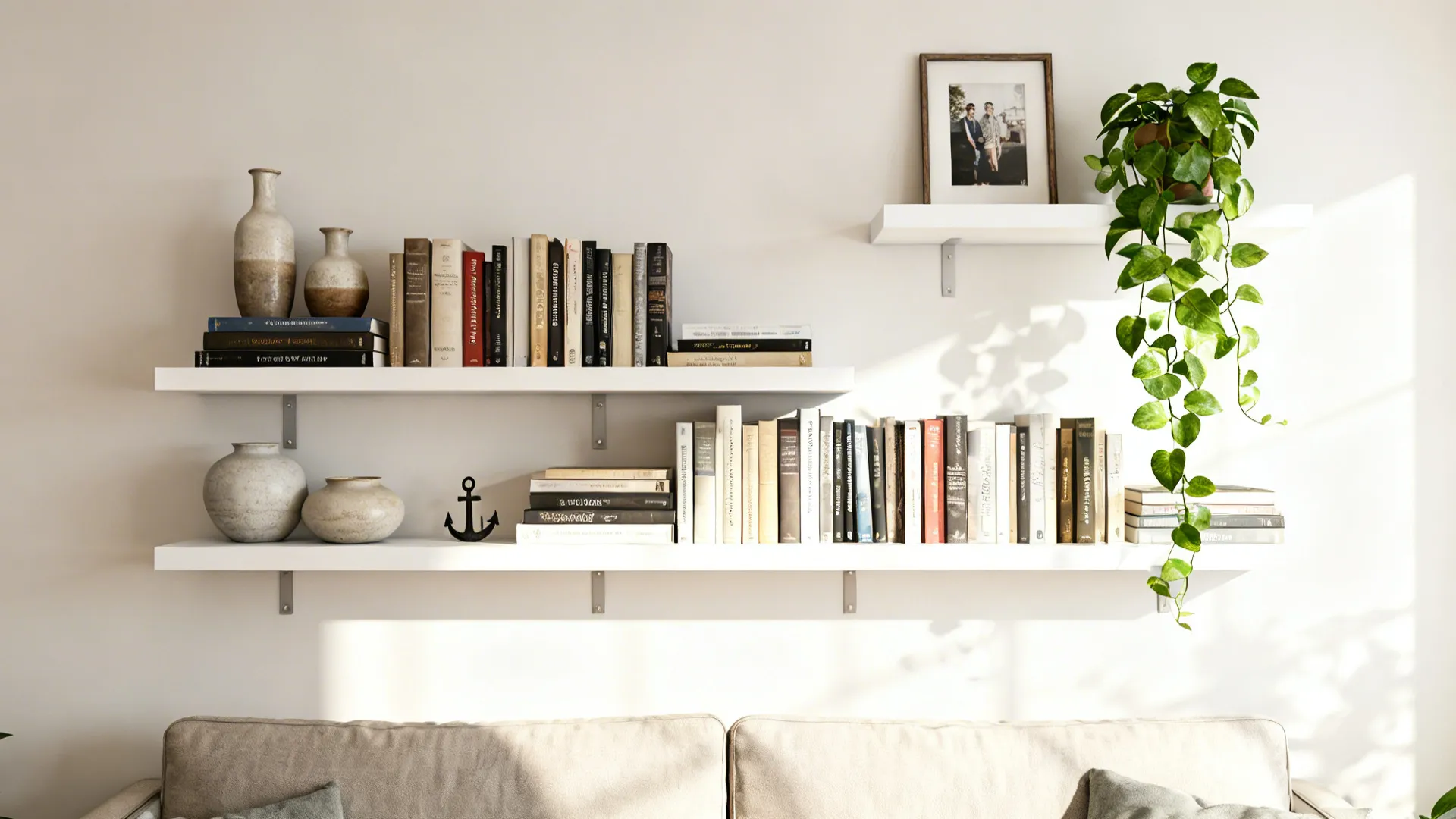 3. Floating Shelves with Greenery