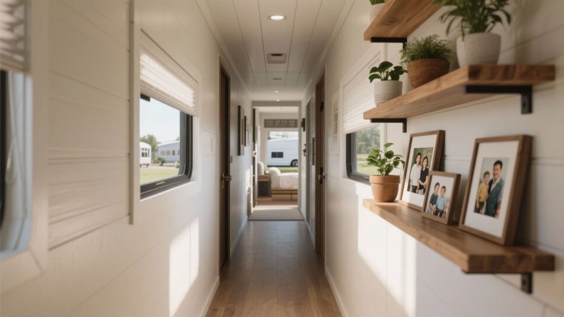 1. Floating storage shelves in hallways