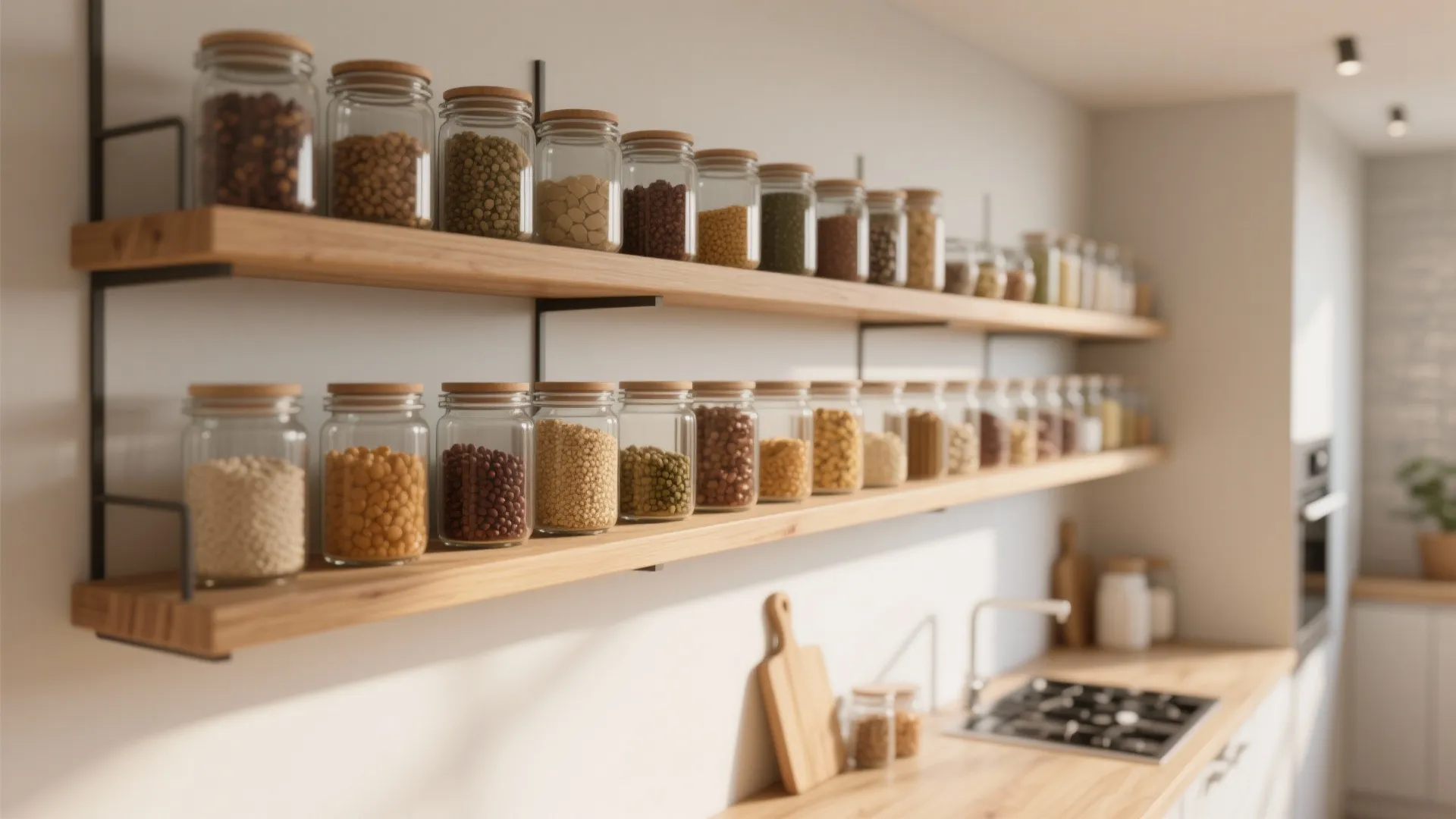 3. Floating Shelves with Glass Jars