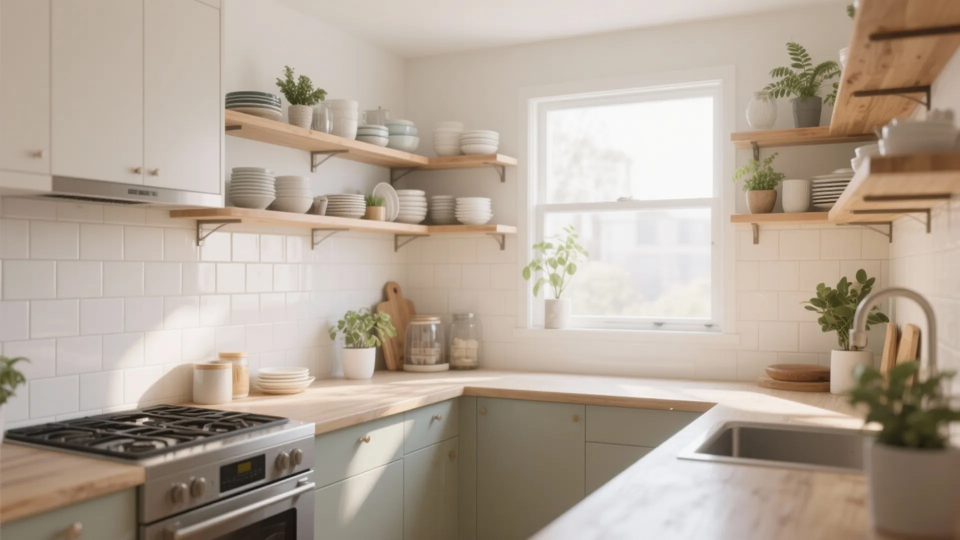 2. Floating Shelves Instead of Upper Cabinets