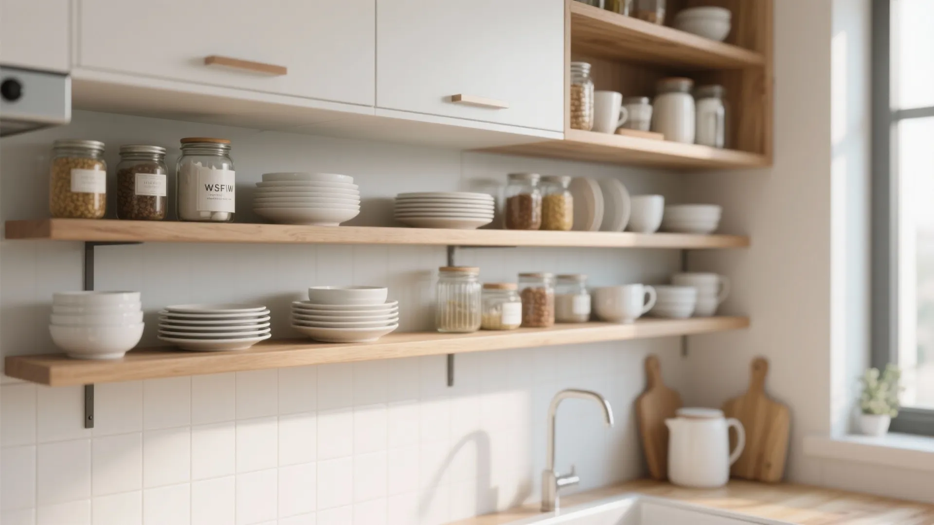 1. Floating Shelves Instead of Upper Cabinets