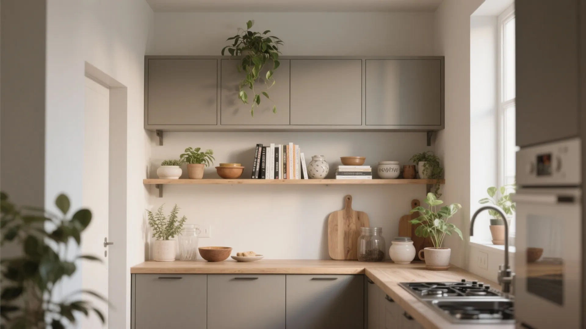 Floating Open Shelves Above Cupboards