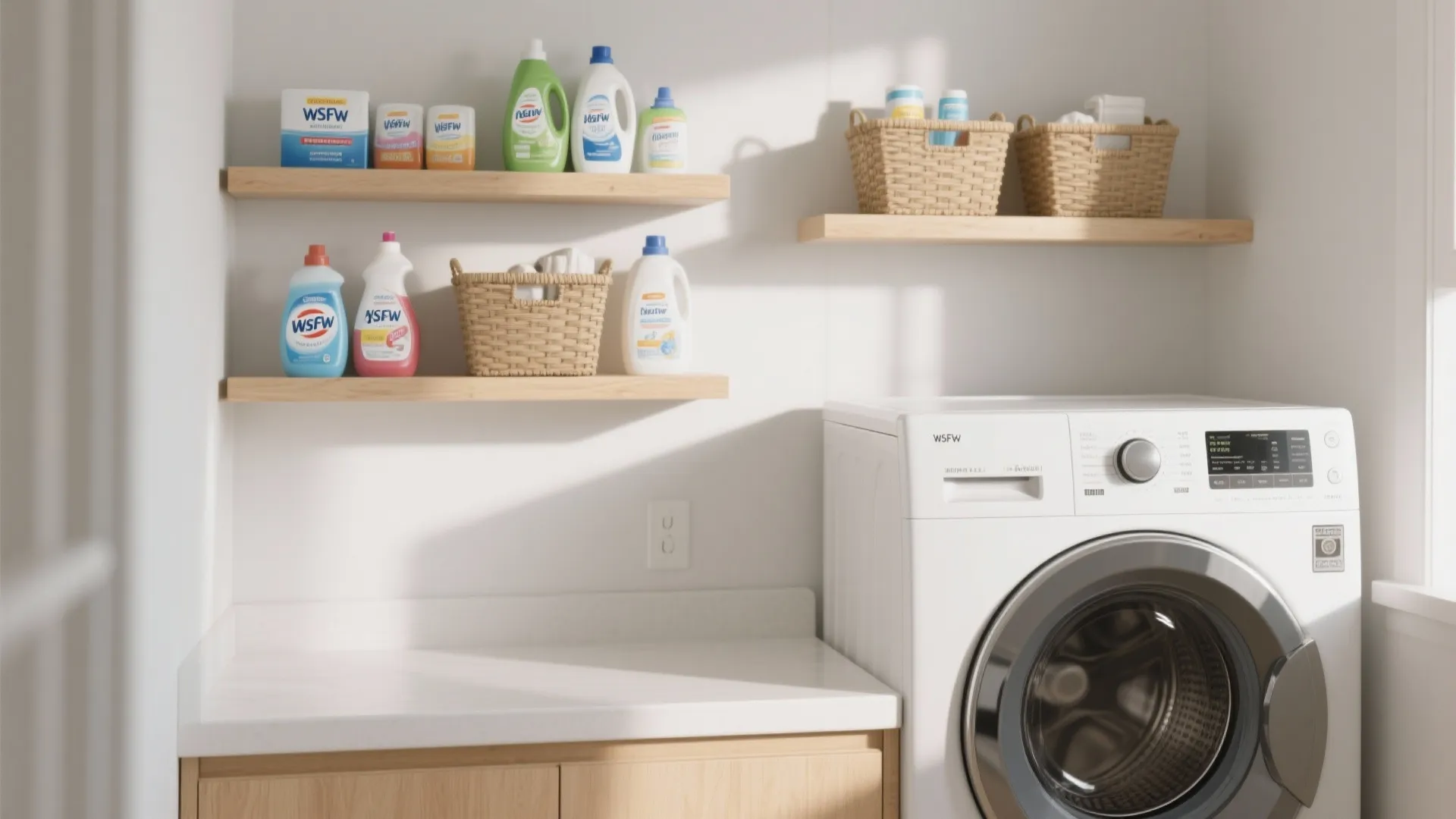 7. Floating Shelves Above Machines