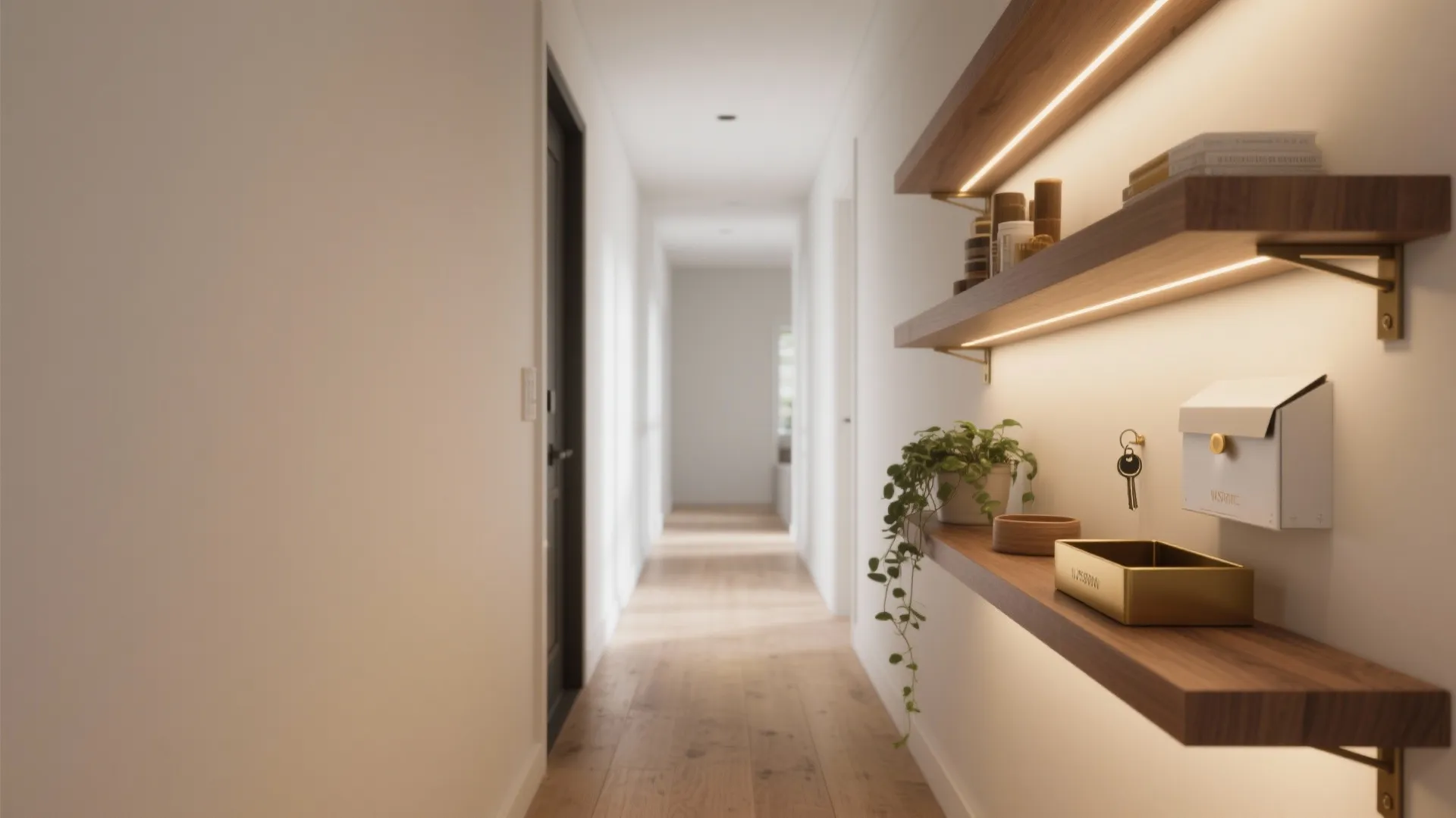 Slim Floating Shelves with Integrated Lighting