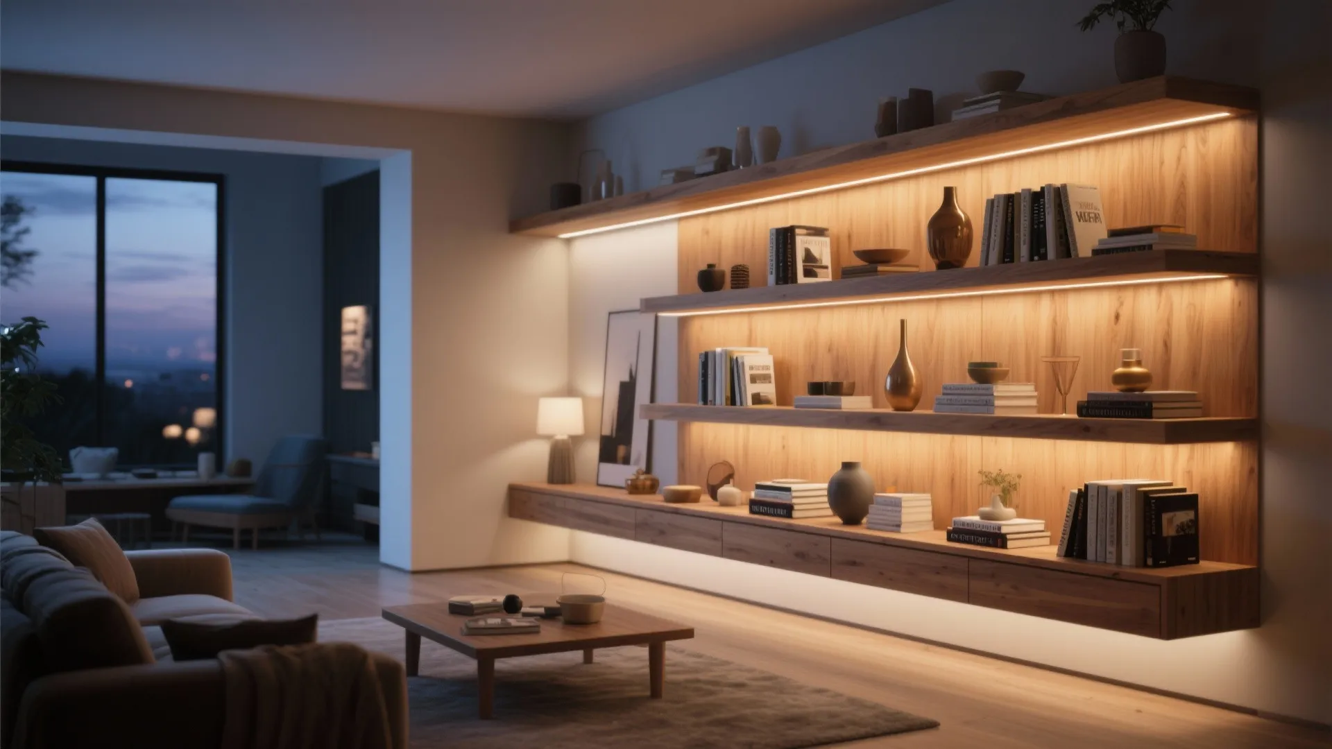 Wall-Mounted Shelving With Integrated Lighting