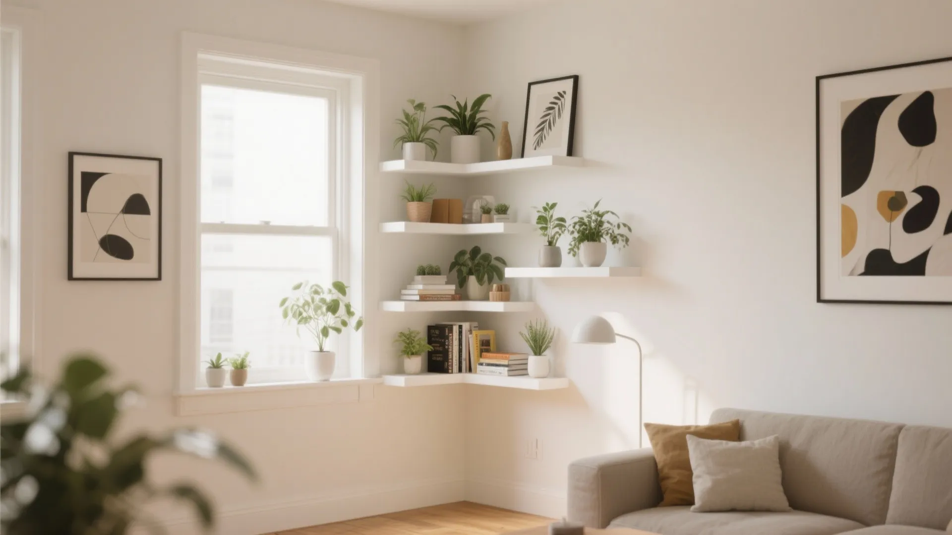 2. Floating shelves for vertical storage