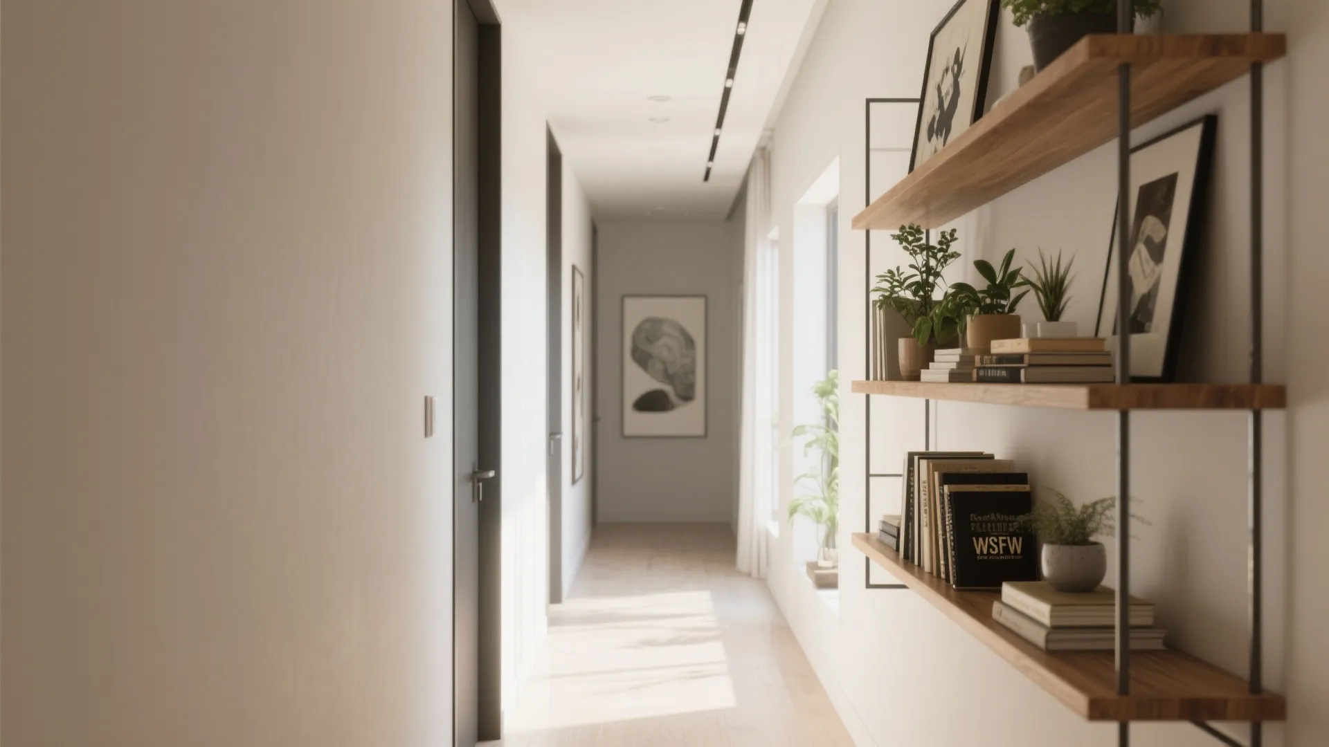 1. Floating Shelves with Mixed Materials