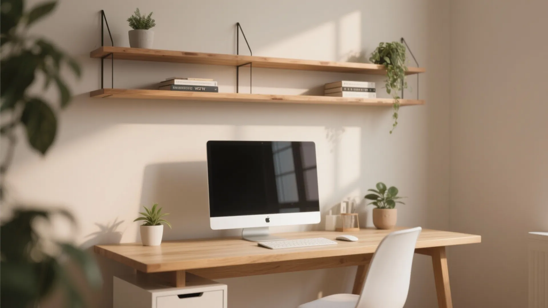 2. Floating Shelves Above the Monitor
