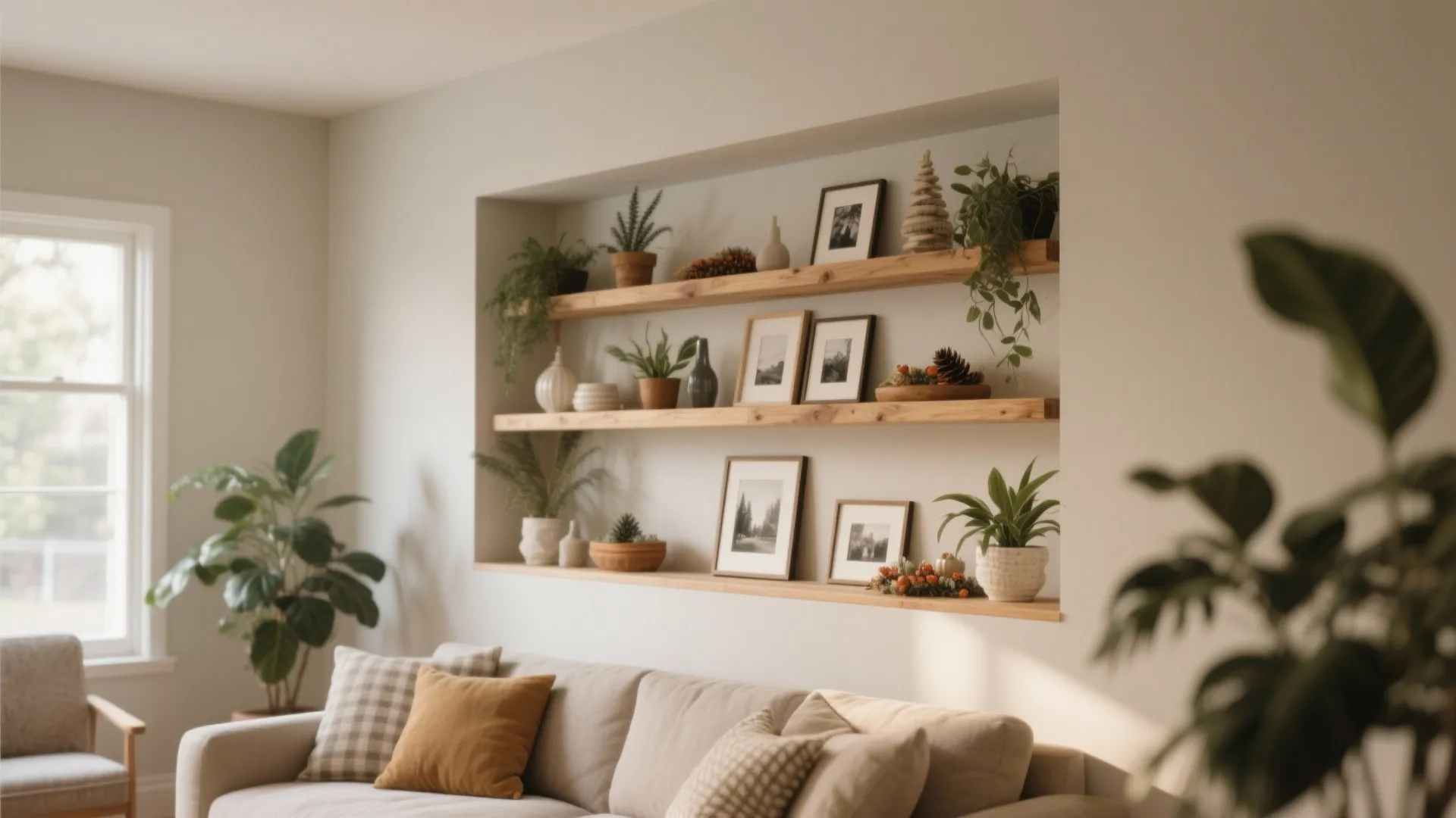 6. Floating Shelves Inside the Niche
