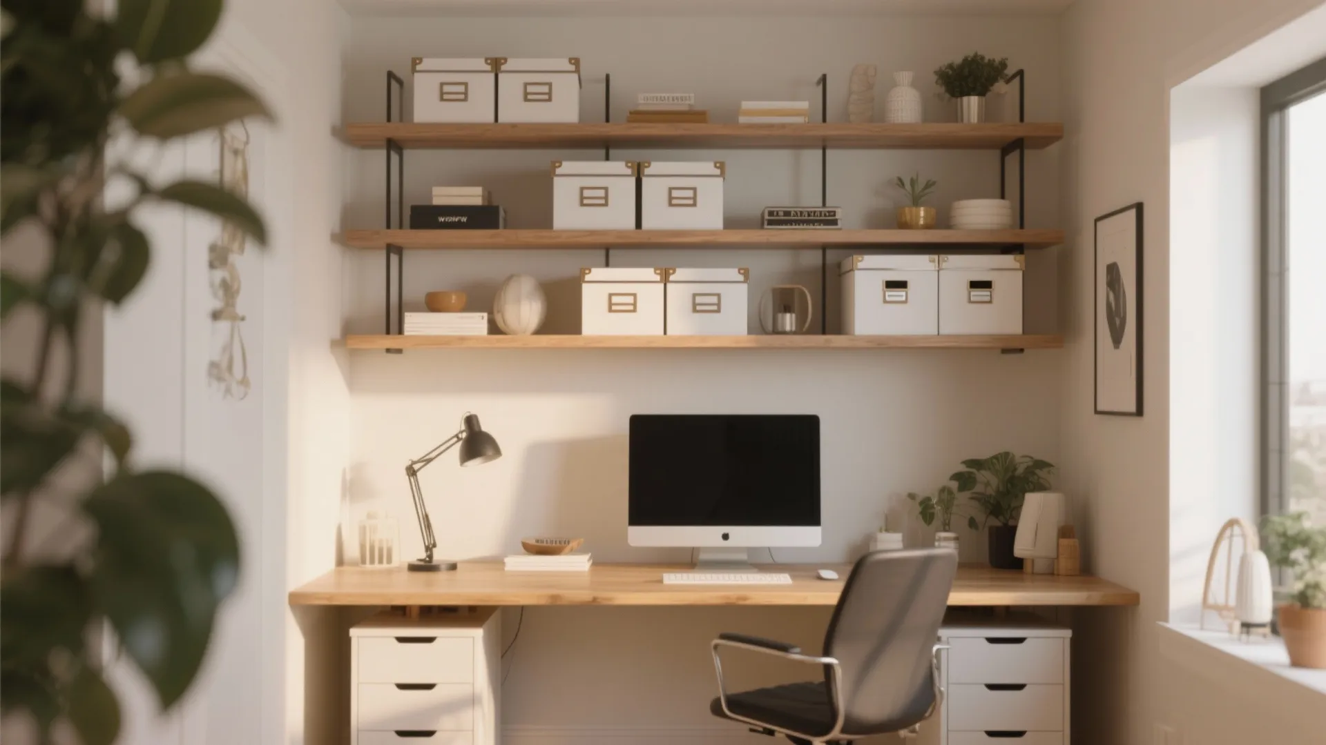 4. Floating Shelves Above the Desk