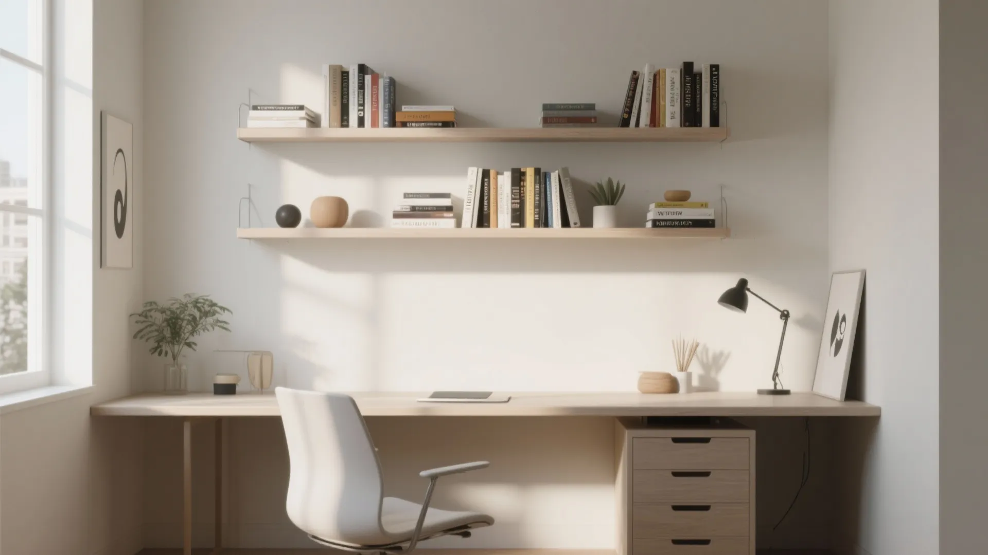 7. Floating Shelves Above the Desk