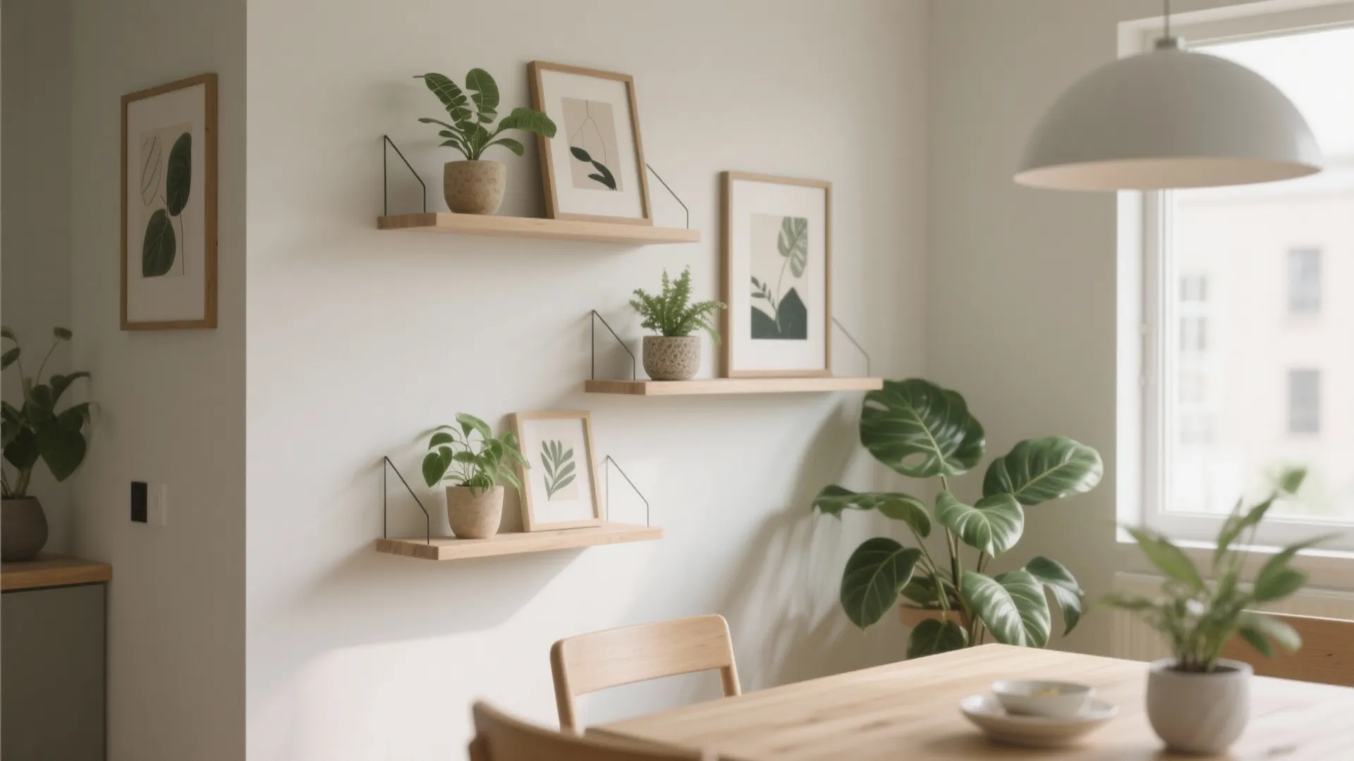 4. Floating Shelves with Art and Plants