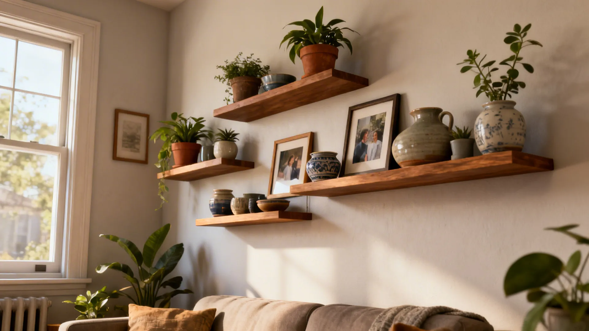 2. Floating Shelves for Plants and Trinkets