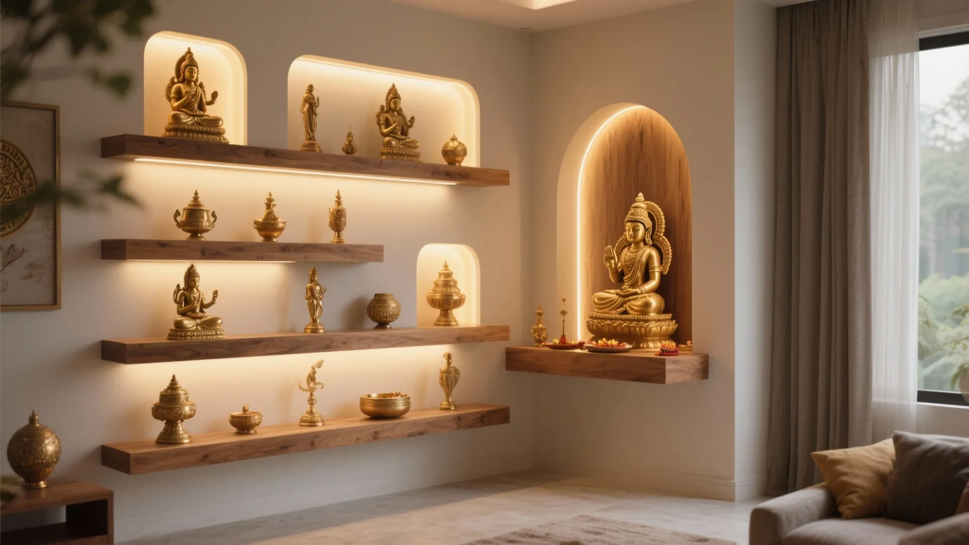 Floating shelves for idol and decor arrangement