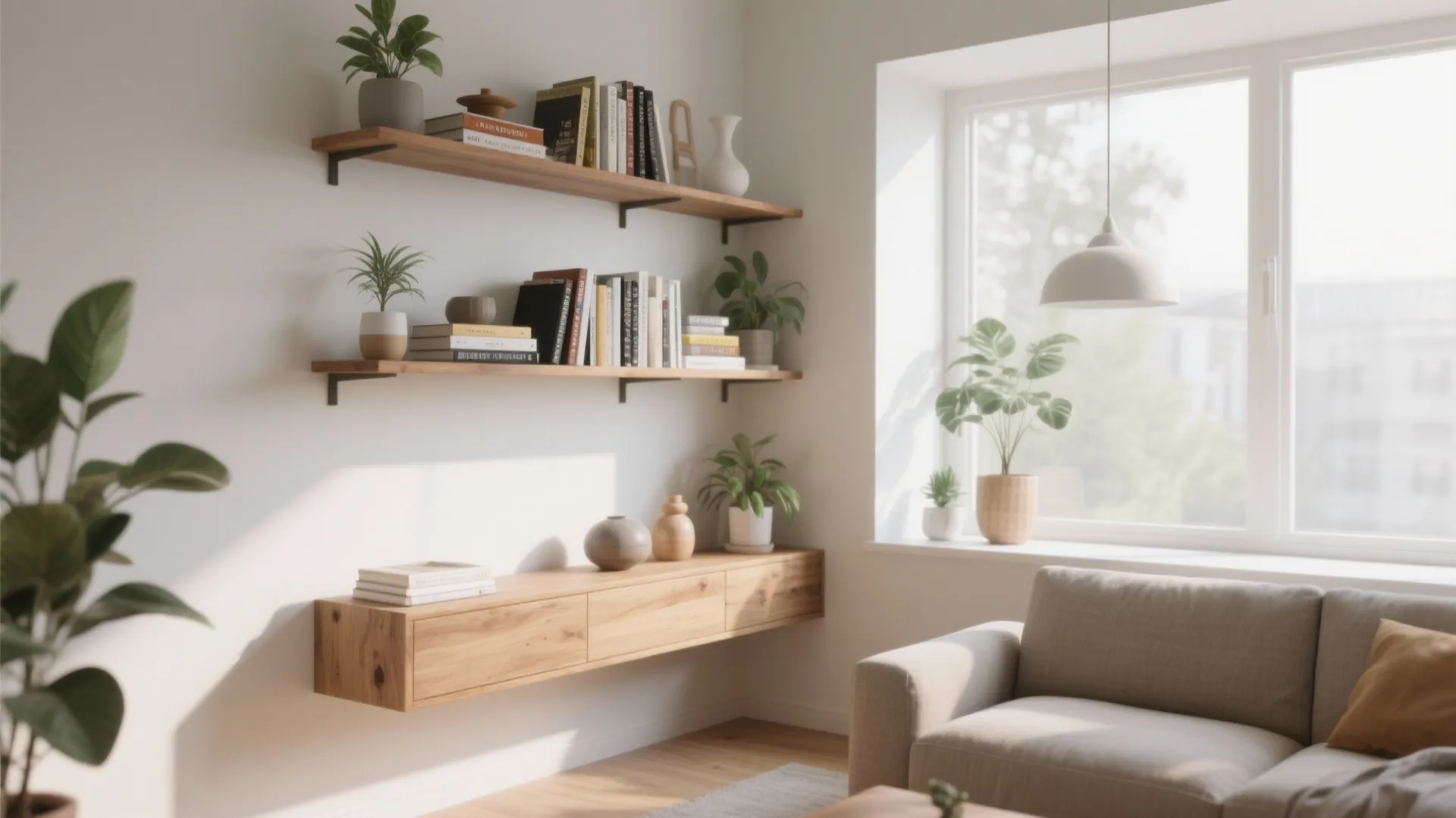 1. Floating Shelves for Display and Storage