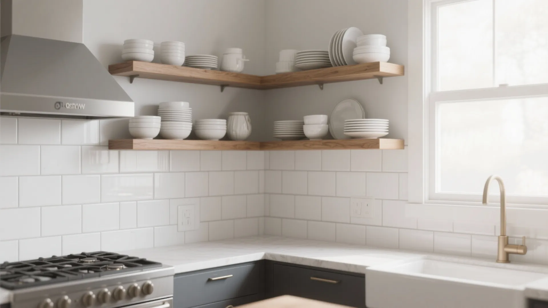 5. Floating Shelves Over Tile