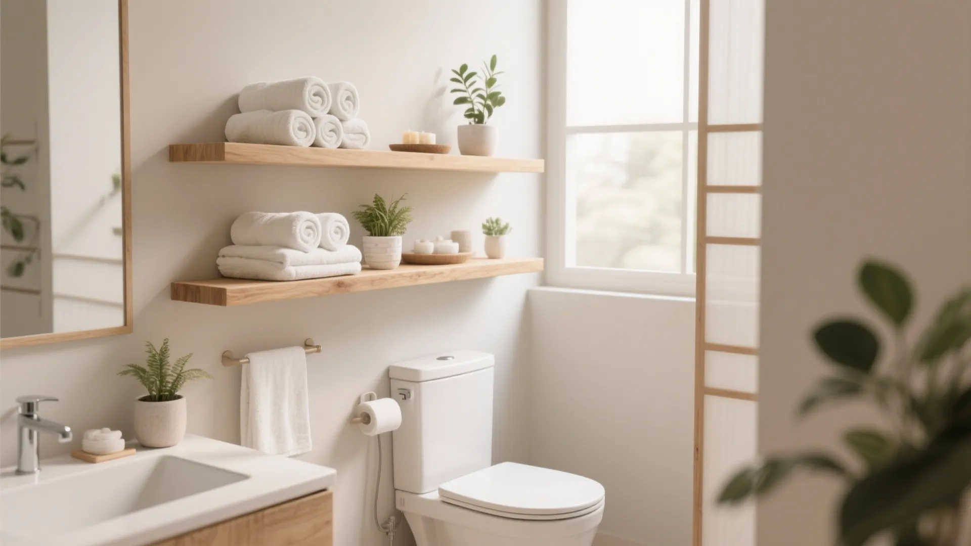 2. Floating Shelves Above the Toilet