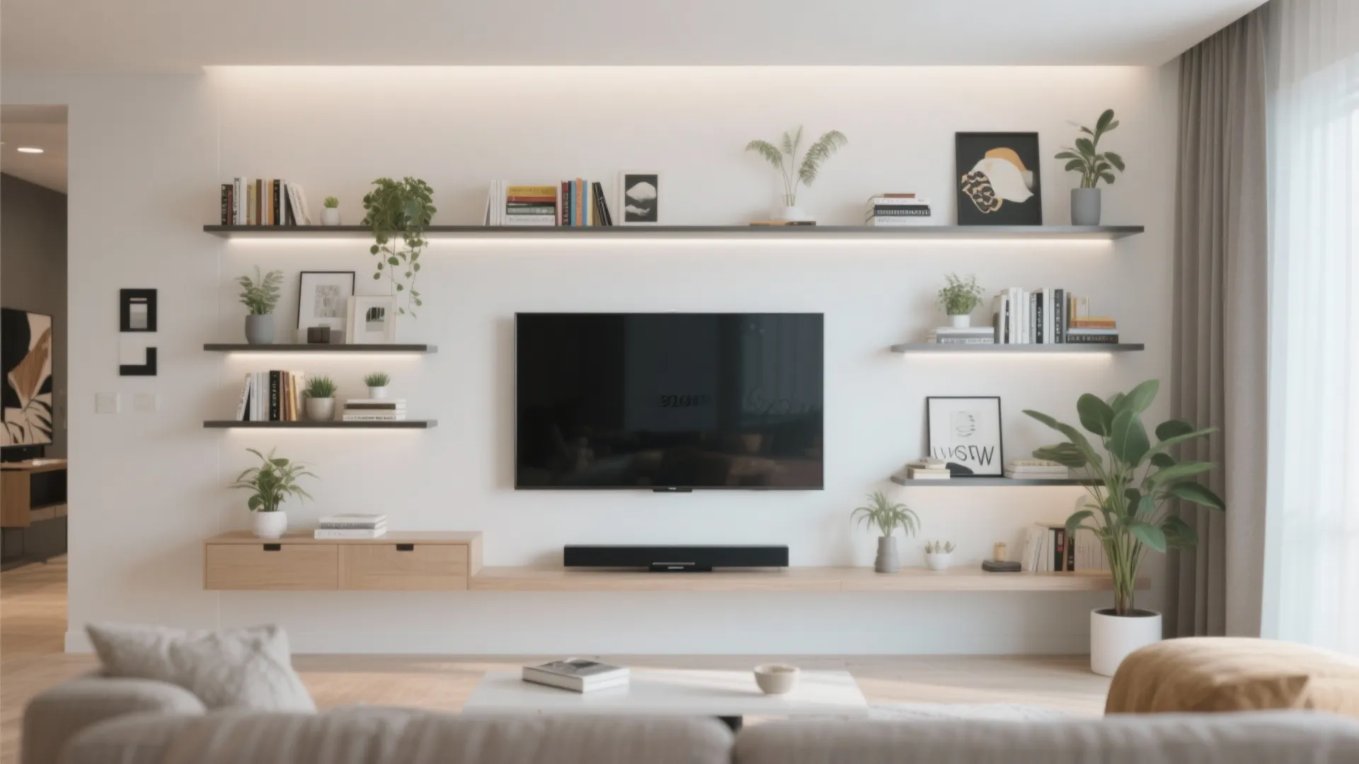 Floating Shelves Around the TV