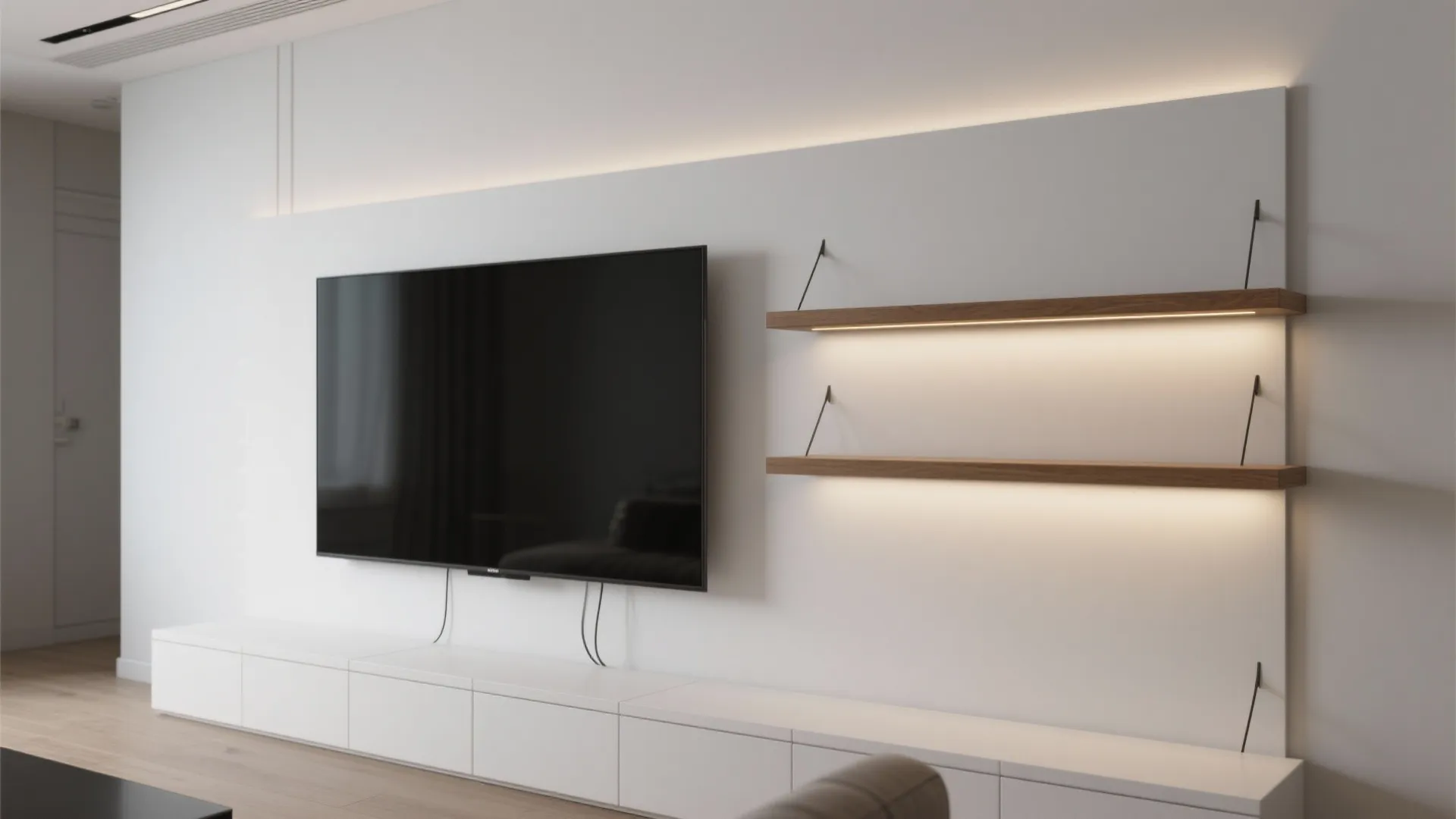 Minimal Floating Shelves with Seamless Cable Management