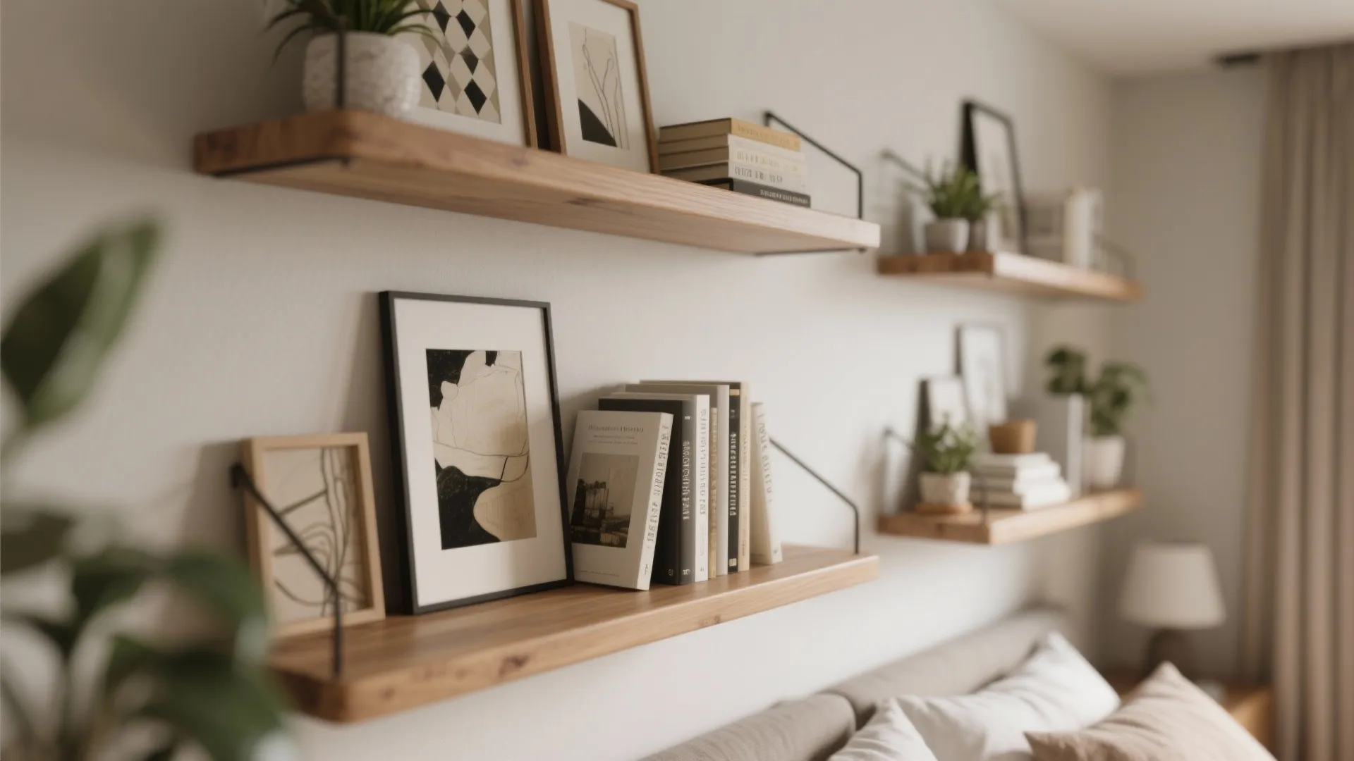 Floating Shelves with Styled Vignettes