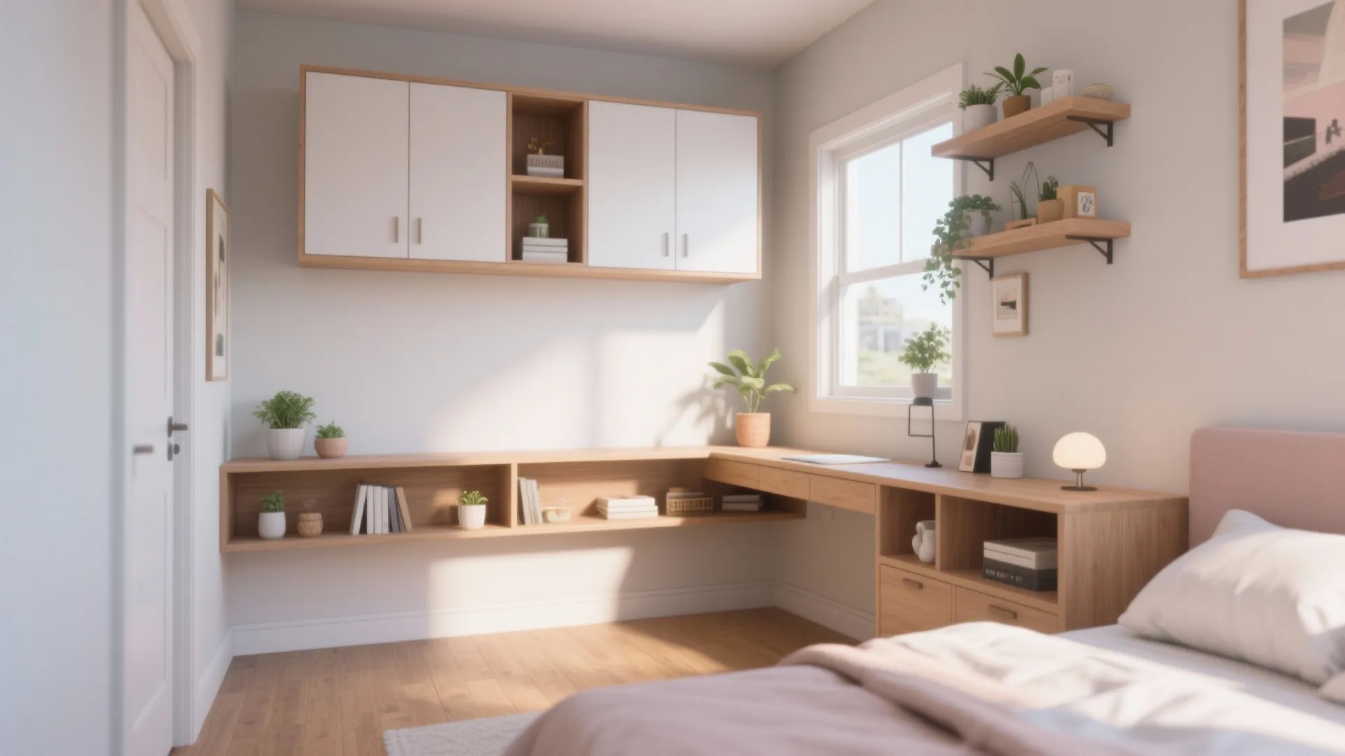 2. Floating storage and open shelves