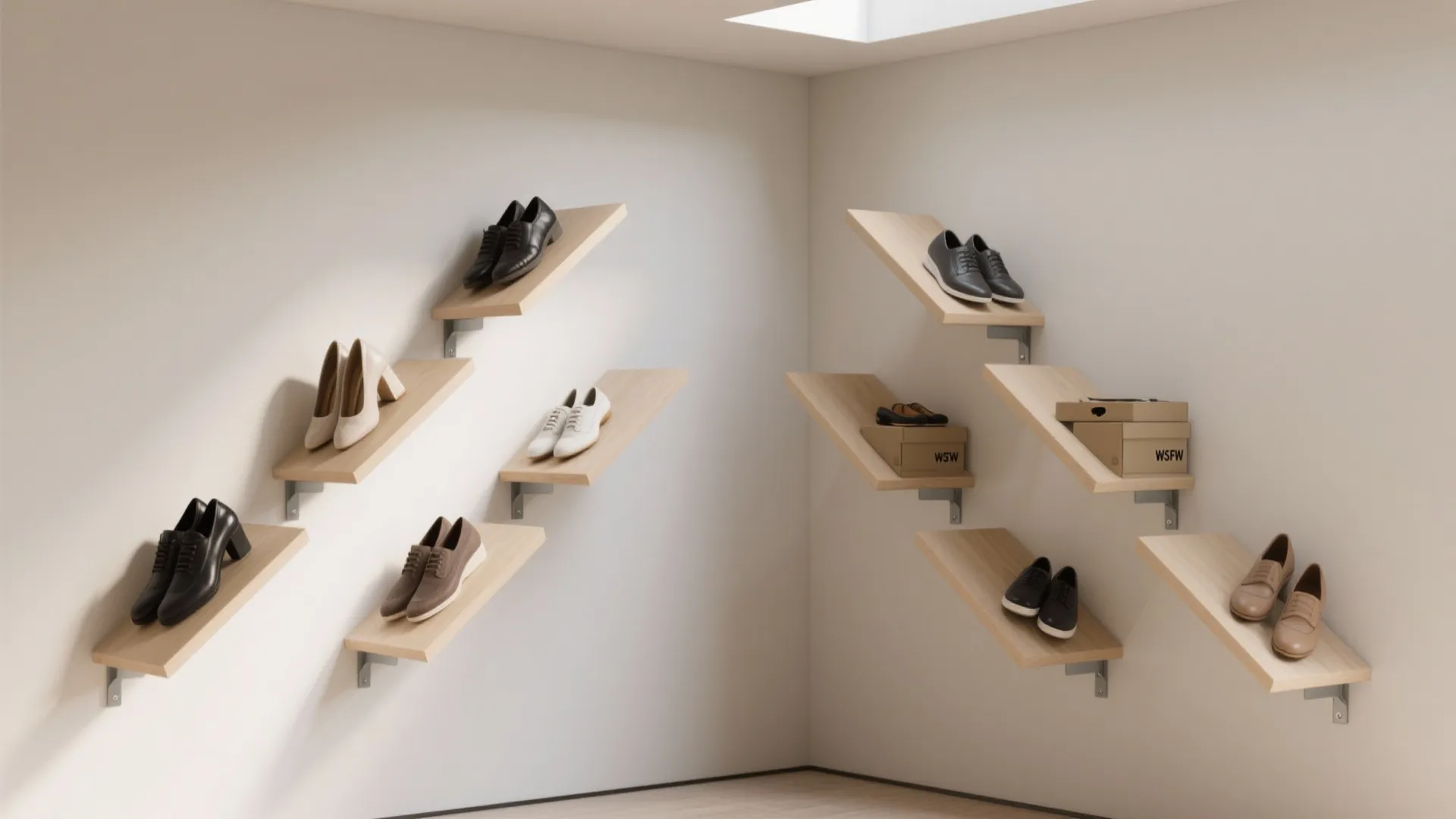 2. Floating corner shelves with slanted faces