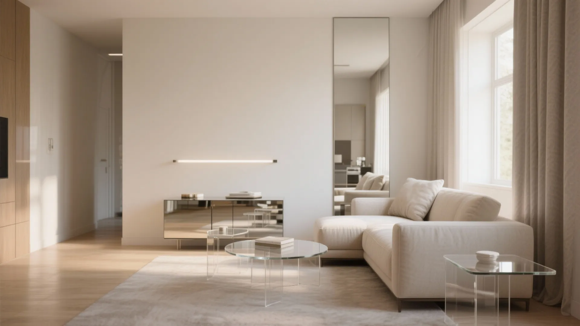 Tip 5: Float pieces and use transparent/reflective elements