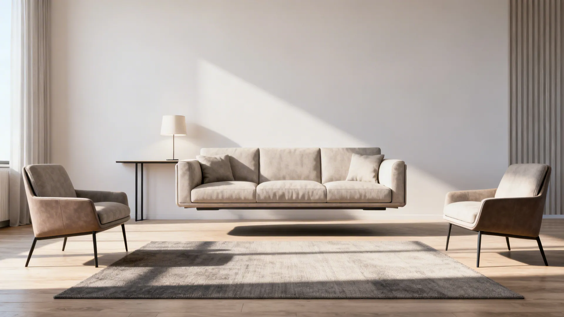 3. Floating Sofa with Chairs as Borders