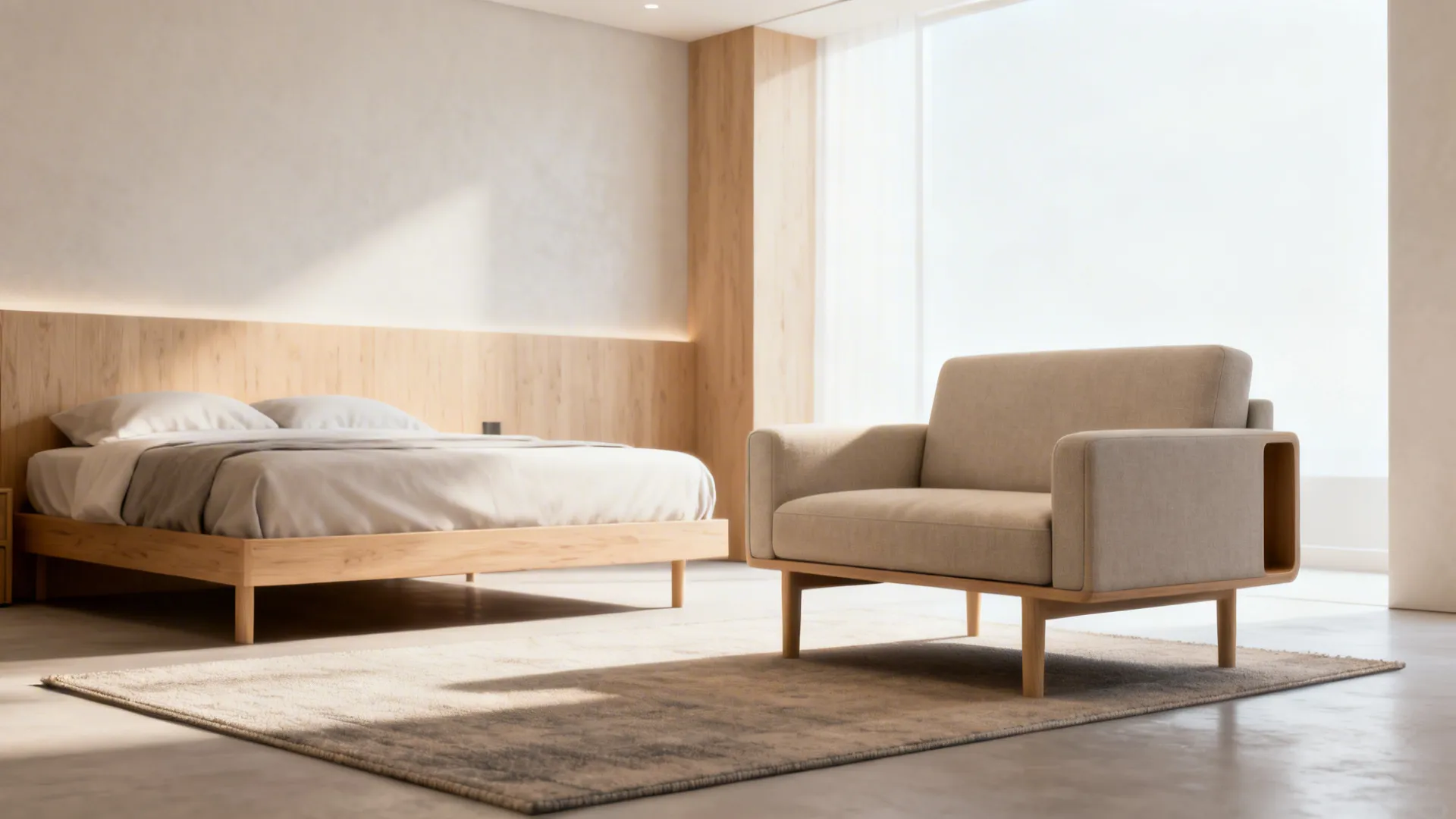 2. Floating Sofa Opposite the Bed