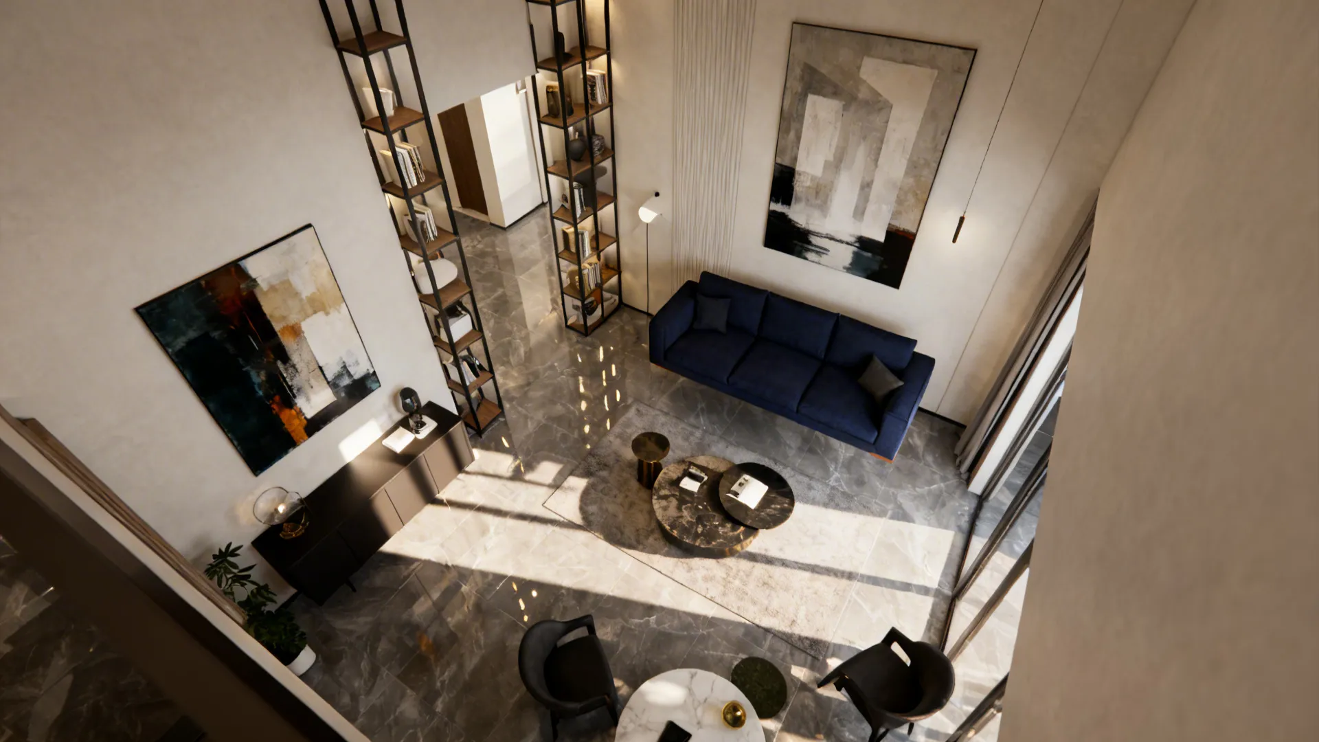 5. Small-Space Strategy: Floating Sofa and Vertical Storage