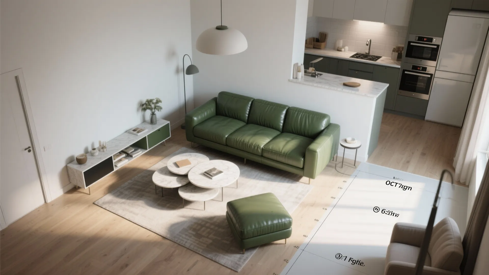 5. Compact Layouts: Floating Sofa and Multi-Use Pieces