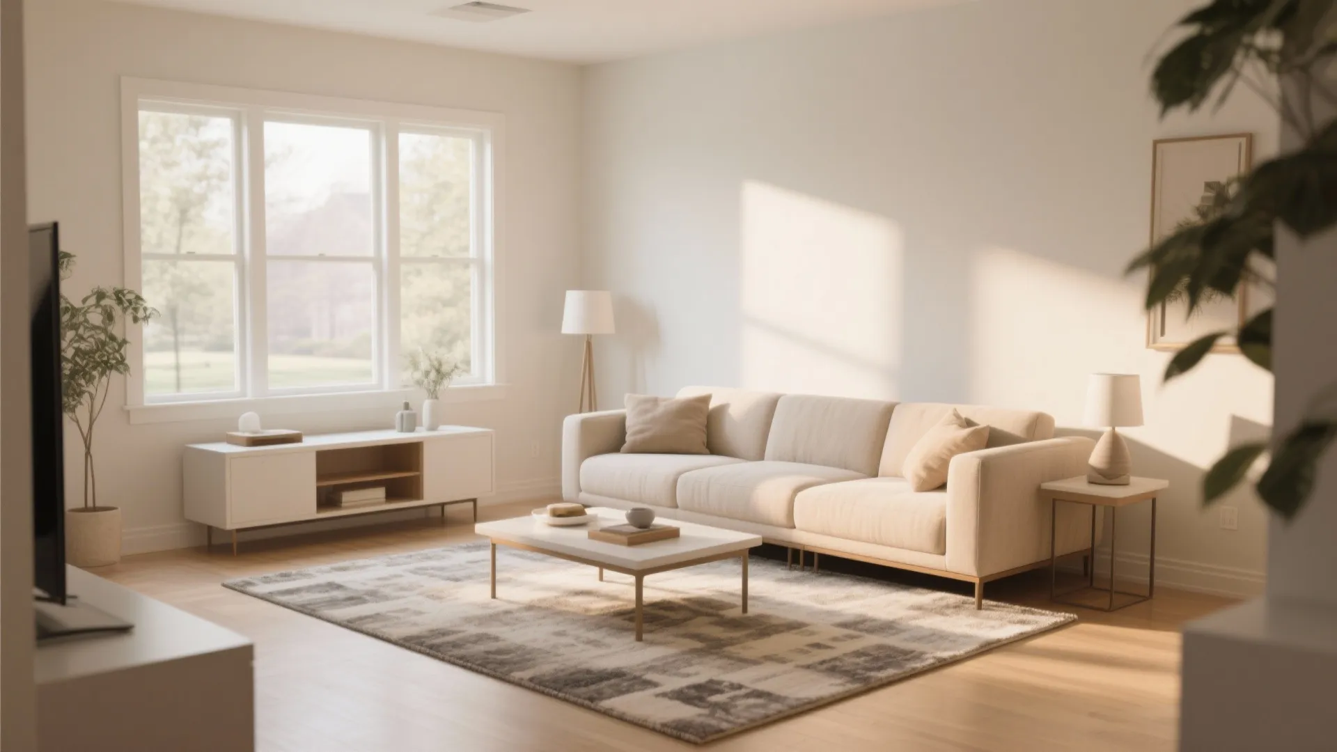 2. Floating Sofa Behind an Area Rug