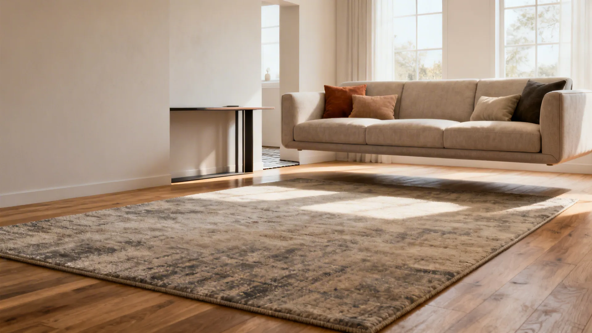 1. The Floating Sofa + Anchored Rug