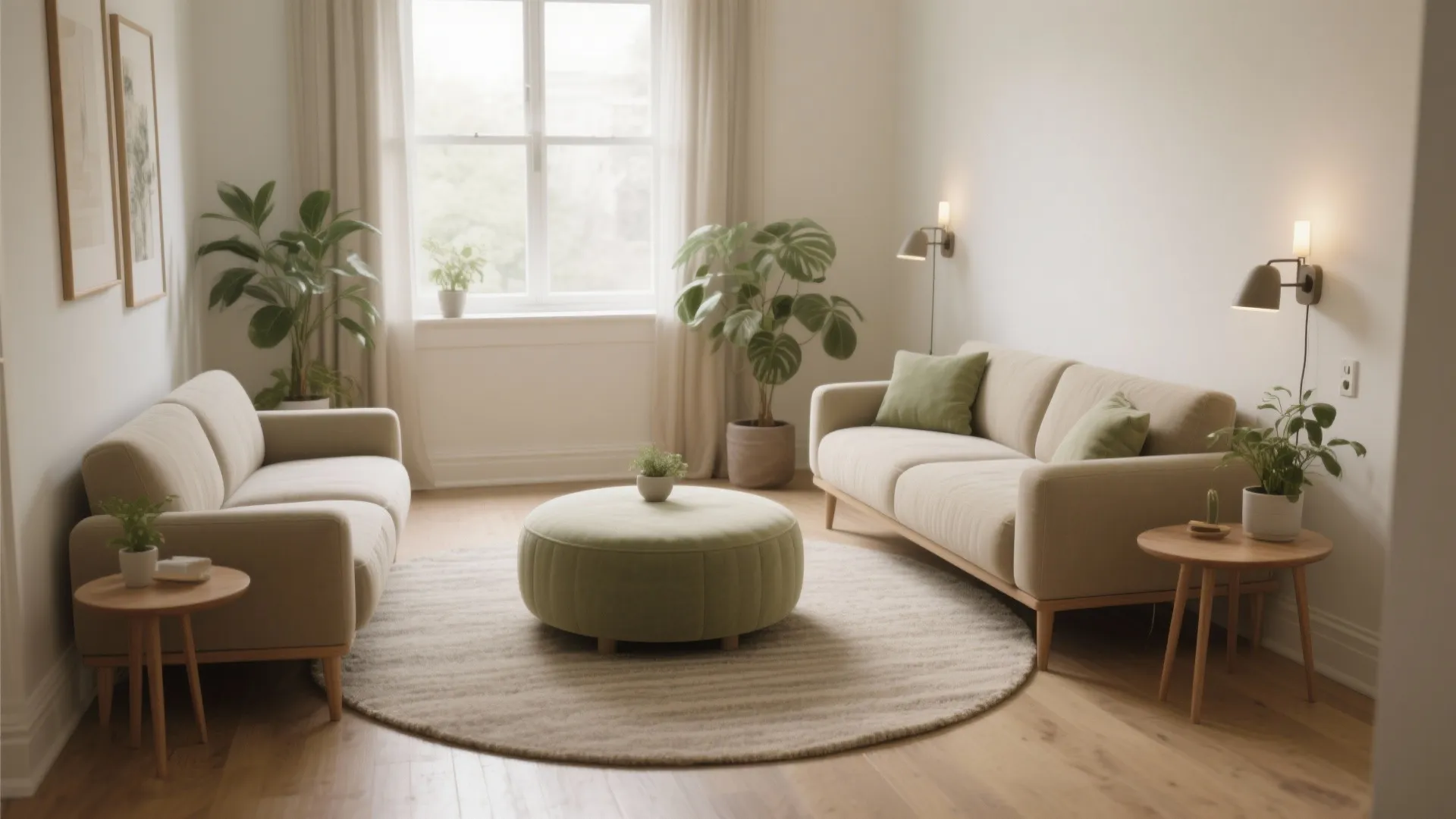 Floating layout with slim legs and rug zones